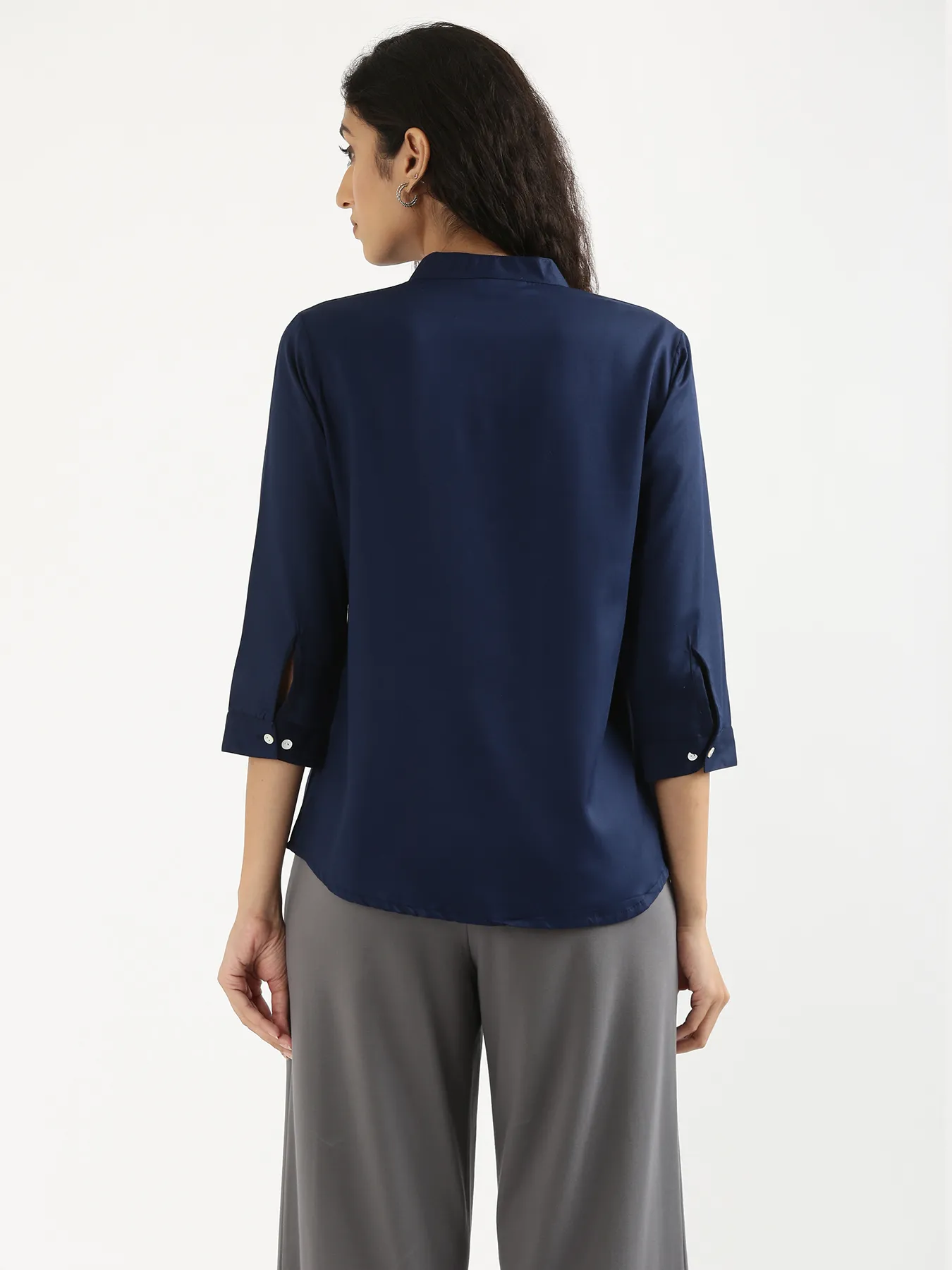 Women Navy Blue Viscose Pleated Top - Image 7