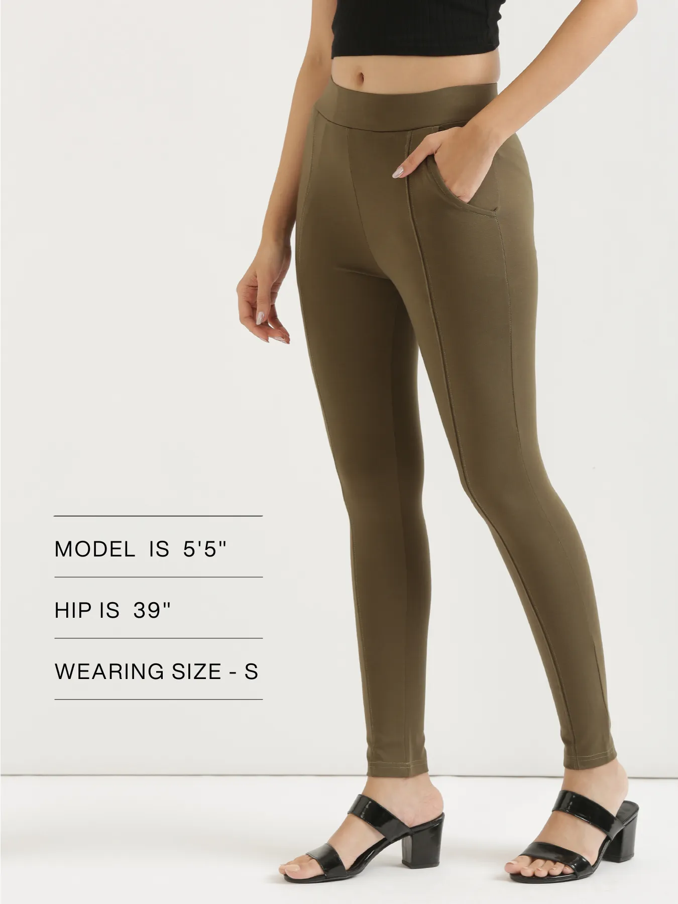 Women Olive Green 4-Way Stretchable Pants - Image 11