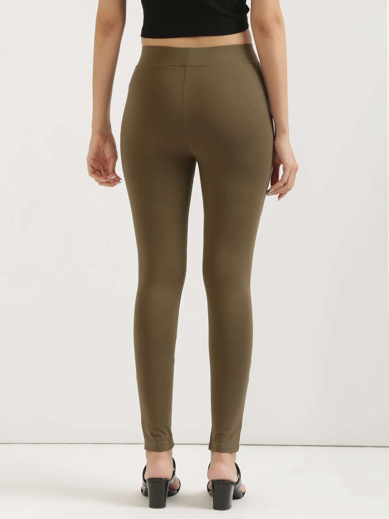 Women Olive Green 4-Way Stretchable Pants - Image 7