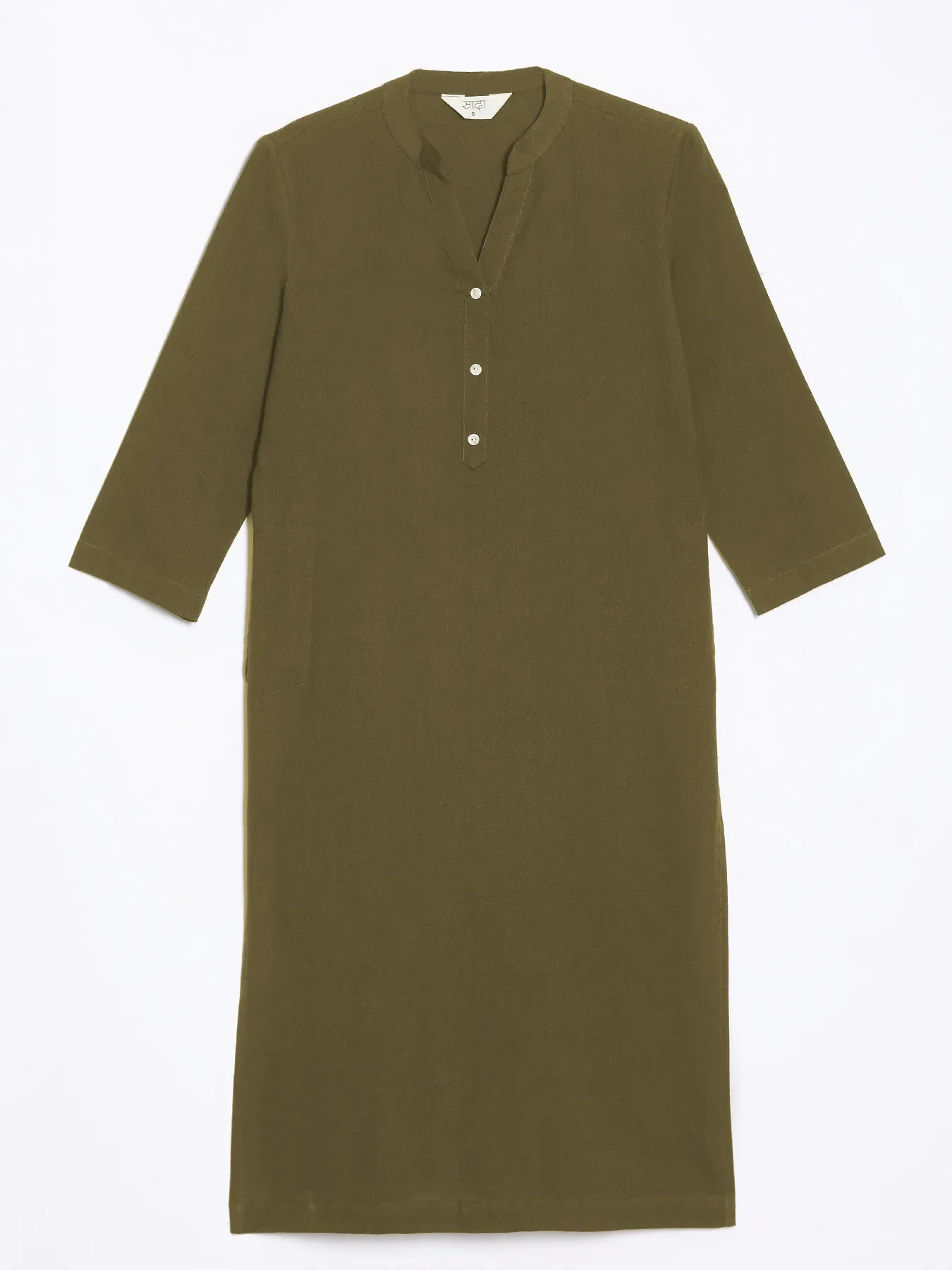 Women Olive Green Airy Linen Long Kurta - Image 11