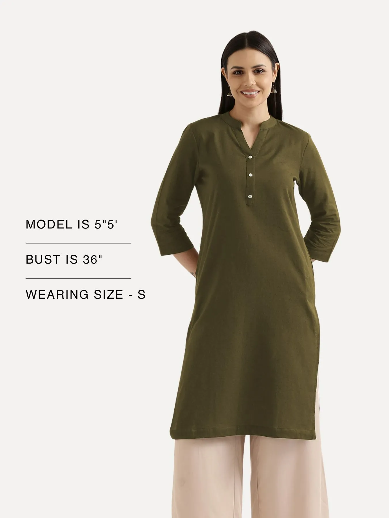 Women Olive Green Airy Linen Long Kurta - Image 12