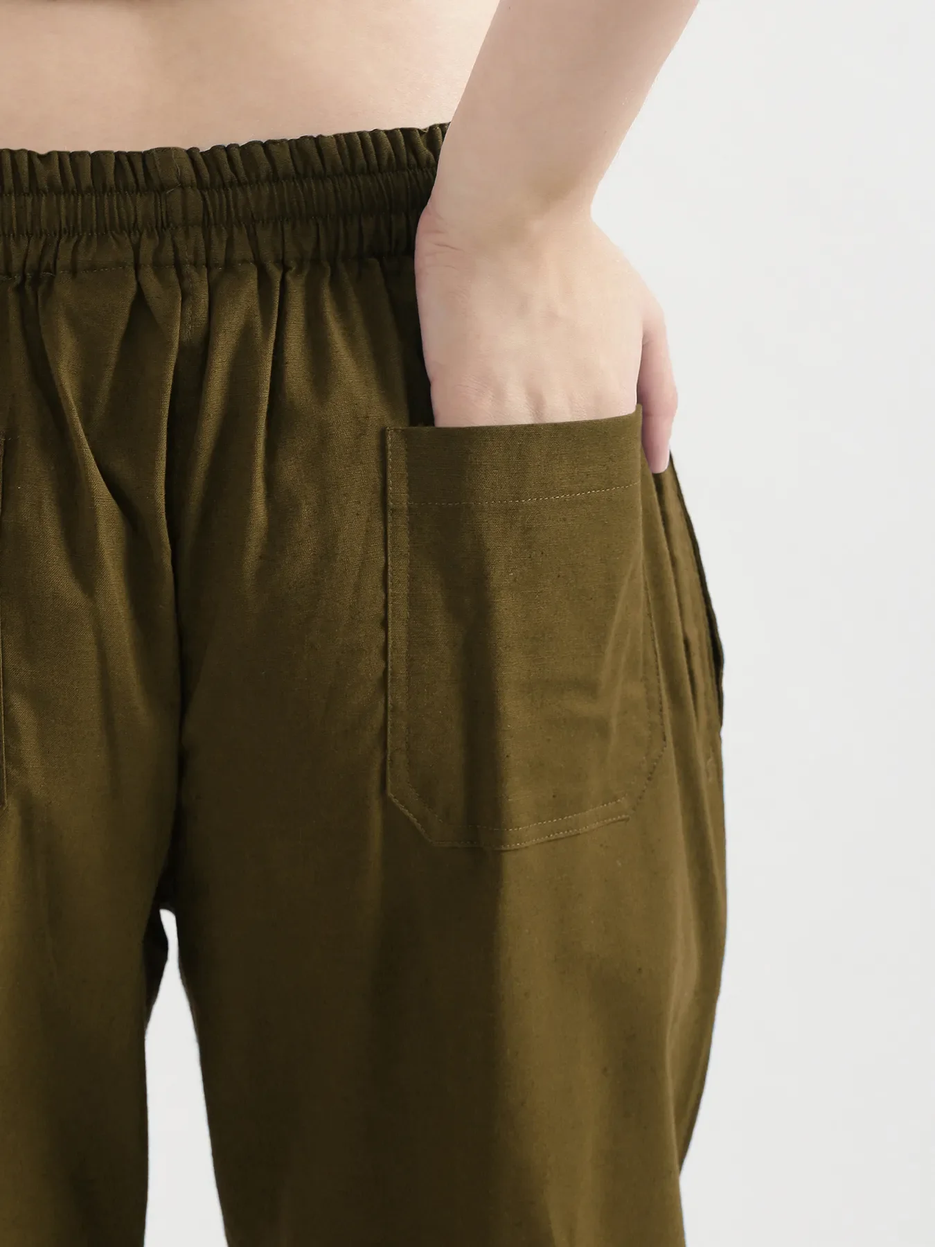 Women Olive Green Airy Linen Straight Pants - Image 10