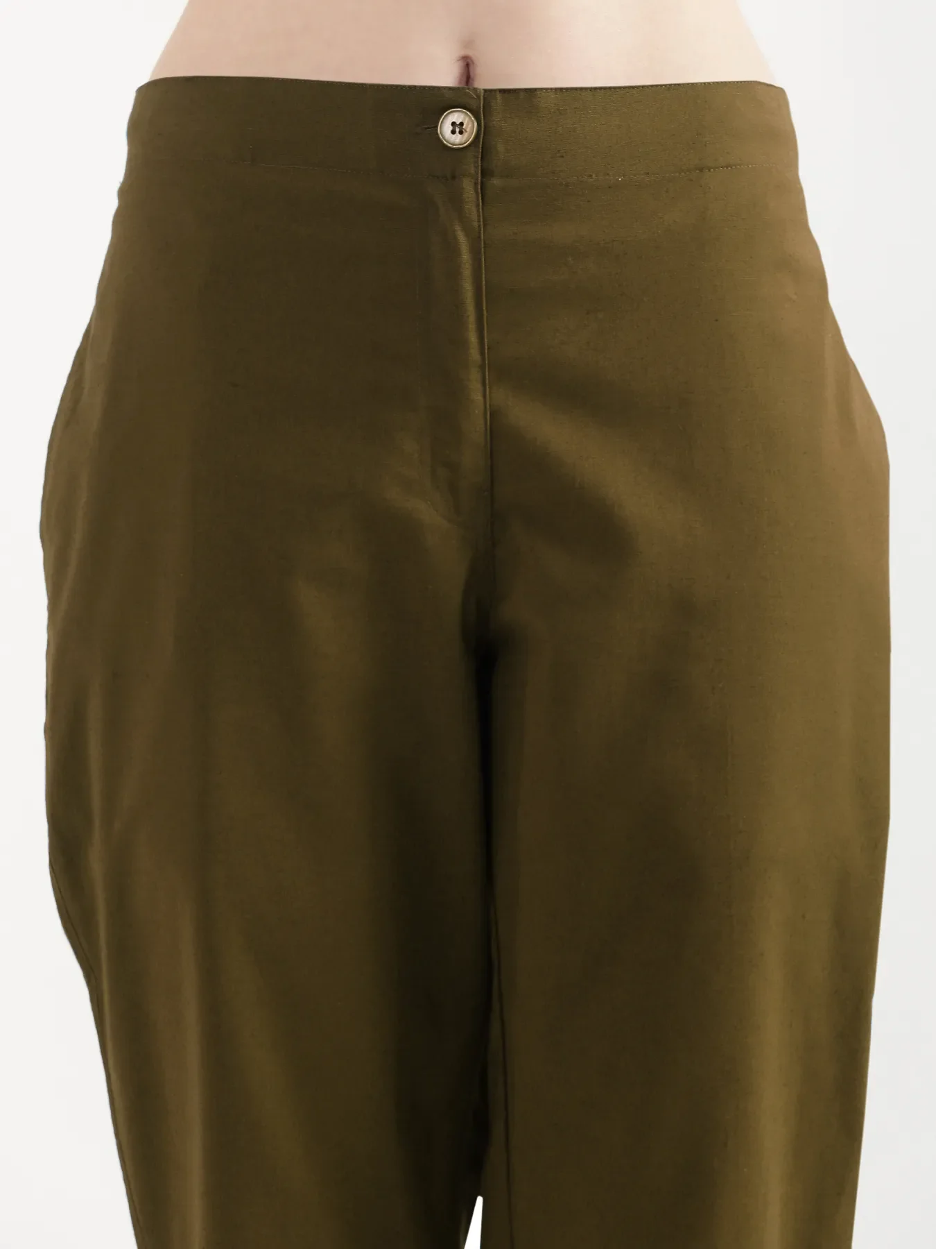 Women Olive Green Airy Linen Straight Pants - Image 7