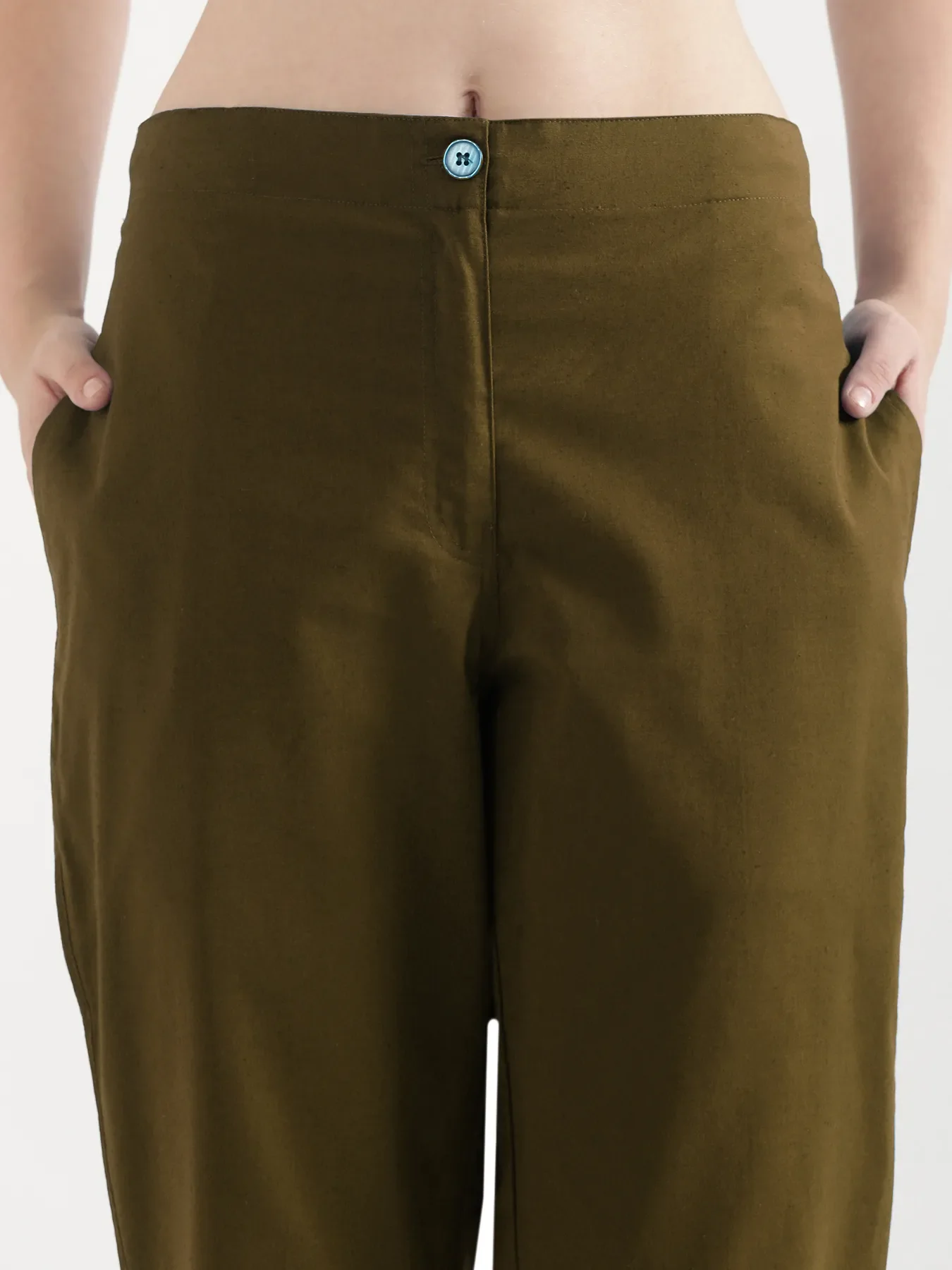 Women Olive Green Airy Linen Straight Pants - Image 9