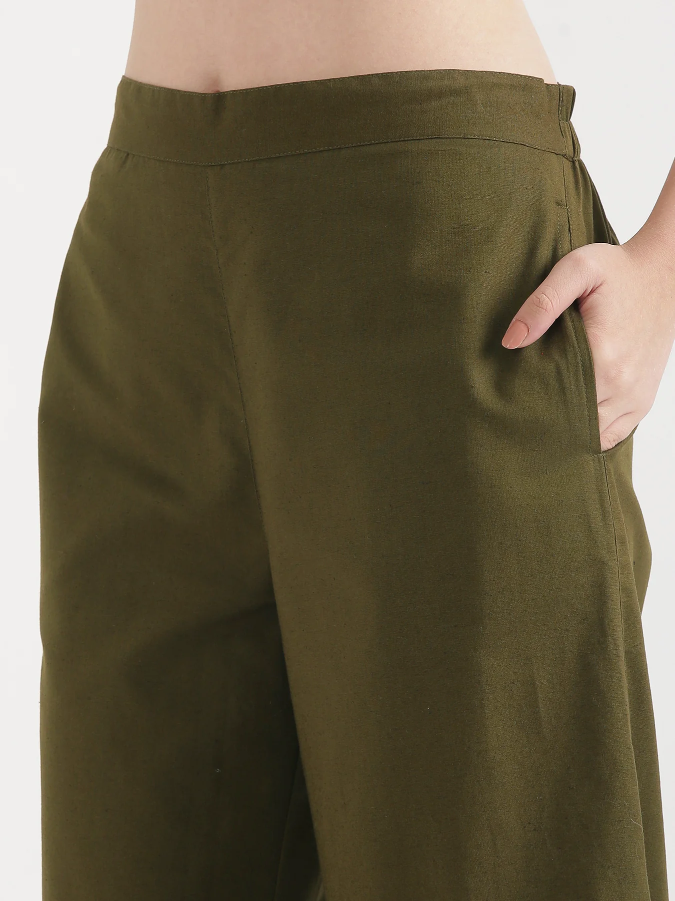 Women Olive Green Airy Linen Wide Leg Pant - Image 11