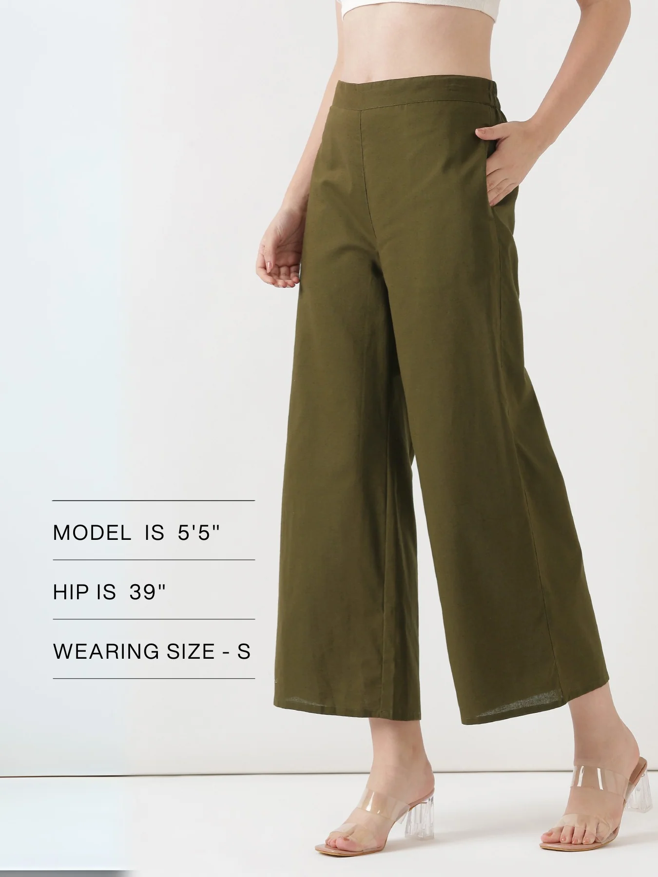 Women Olive Green Airy Linen Wide Leg Pant - Image 14