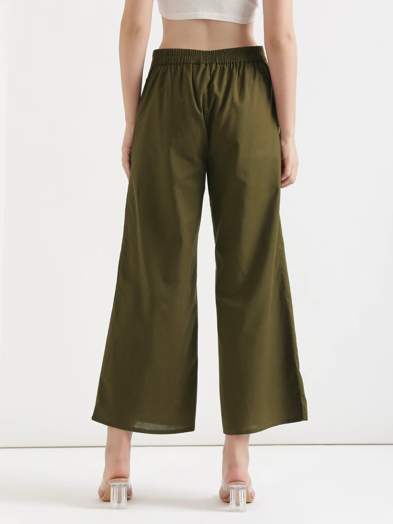 Women Olive Green Airy Linen Wide Leg Pant - Image 4