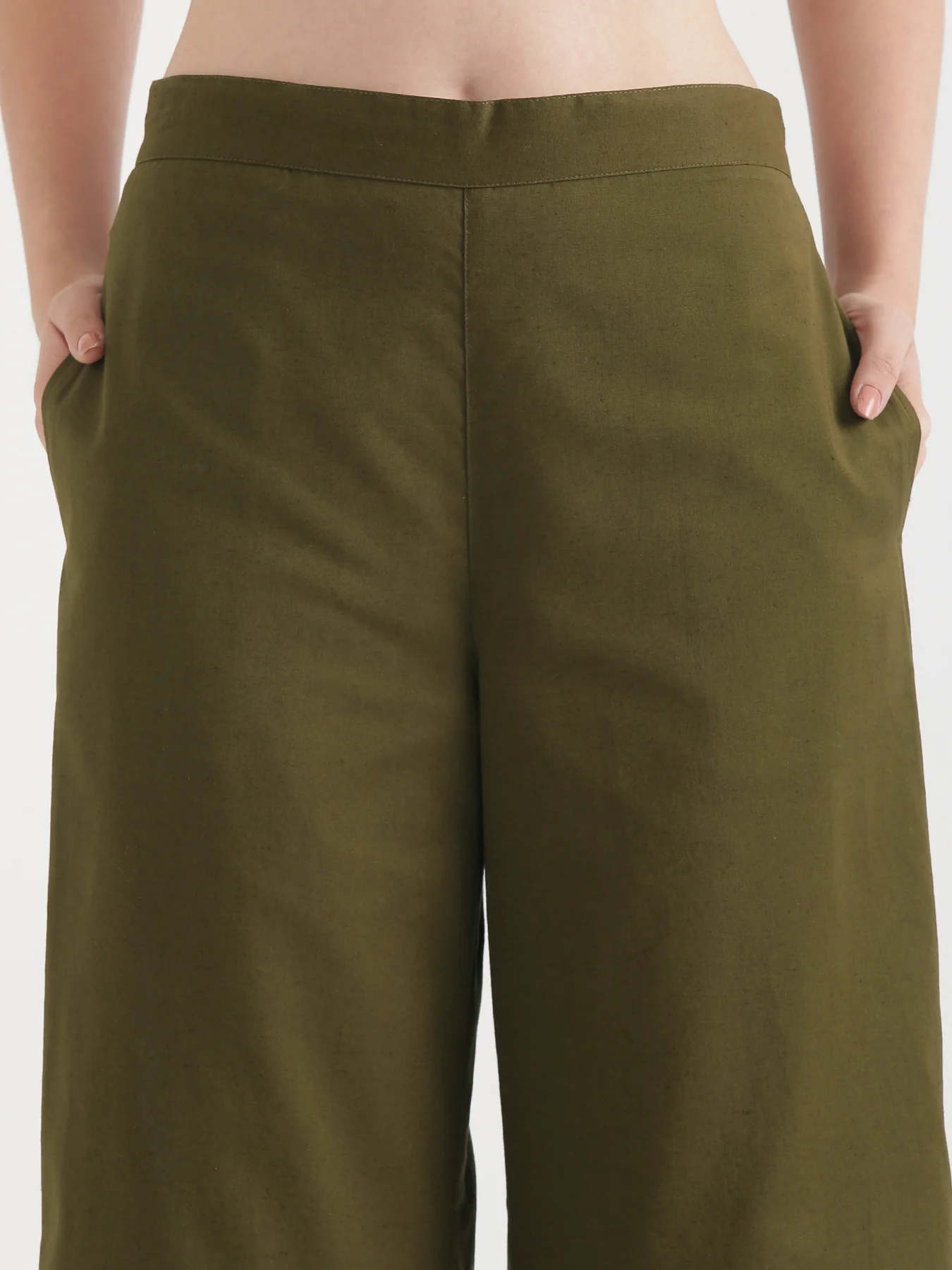 Women Olive Green Airy Linen Wide Leg Pant - Image 8
