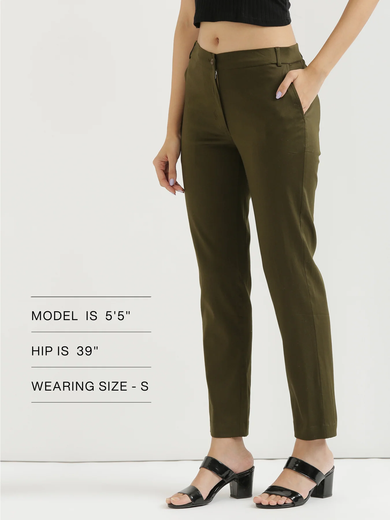 Women Olive Green Formal Pant - Image 10