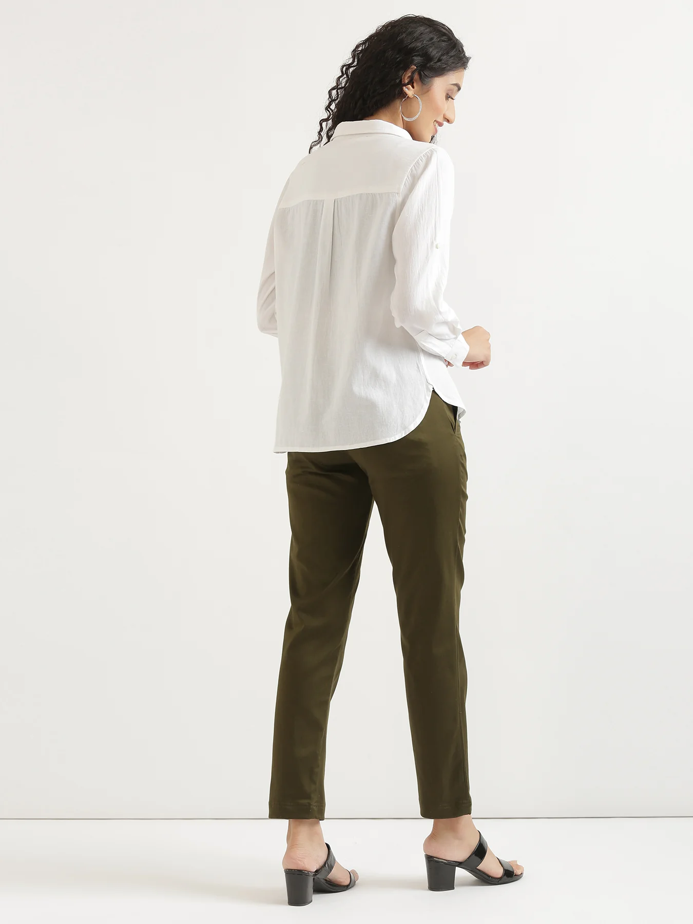 Women Olive Green Formal Pant - Image 4