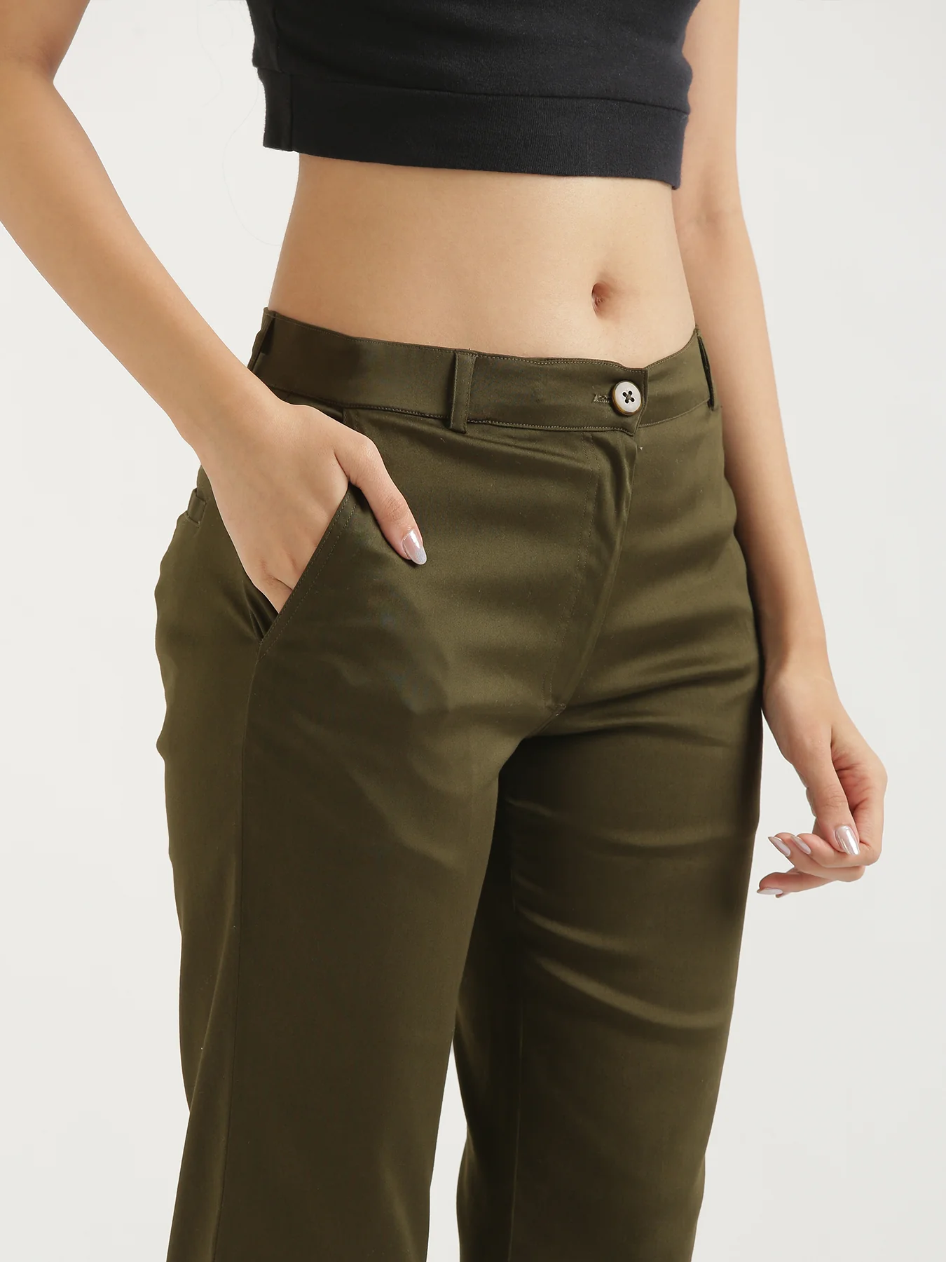 Women Olive Green Formal Pant - Image 6
