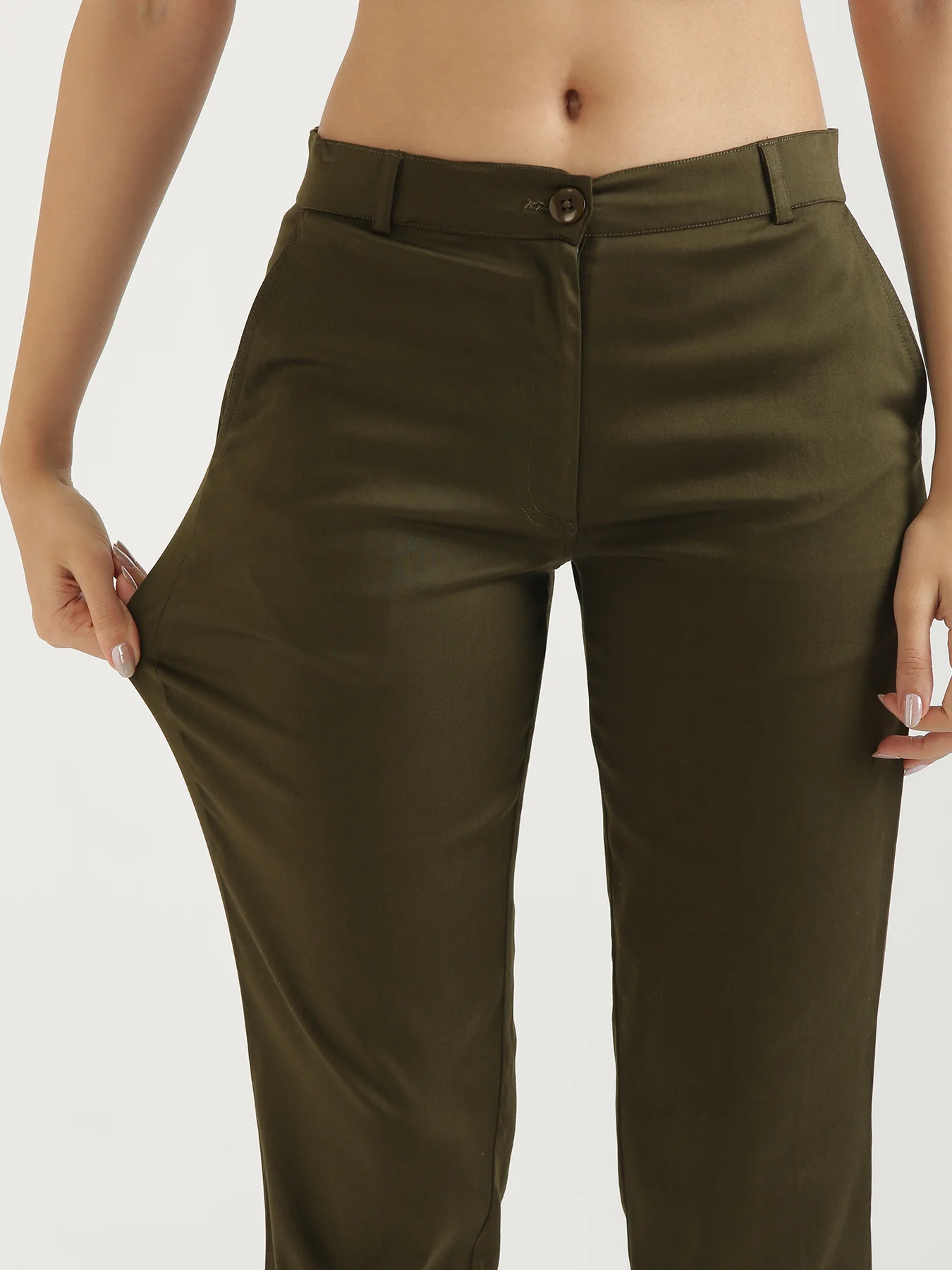 Women Olive Green Formal Pant - Image 7