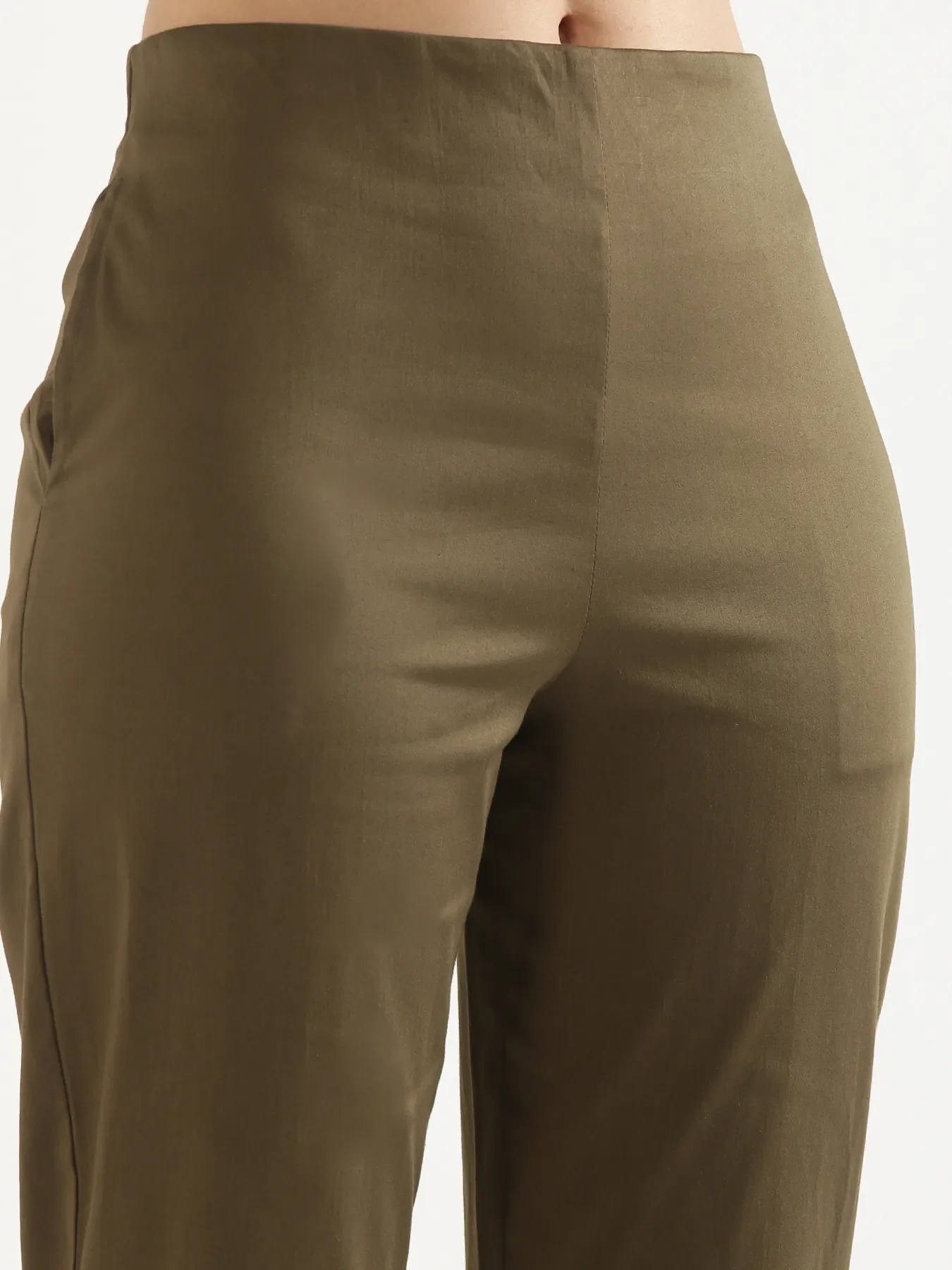 Women Plus Size Olive Green Straight Fit Formal Pants - Image 11