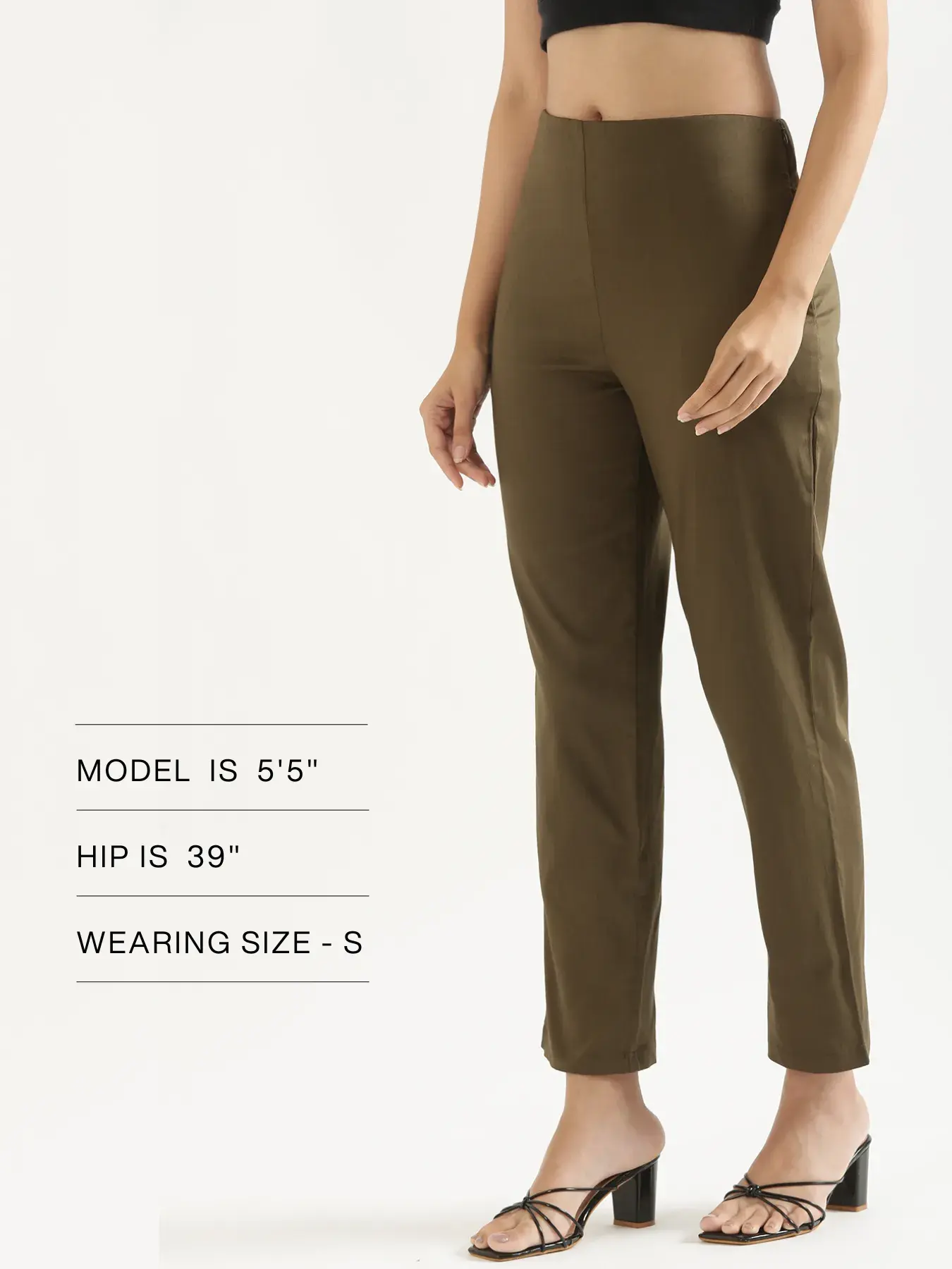 Women Olive Green Straight Fit Formal Pants - Image 14