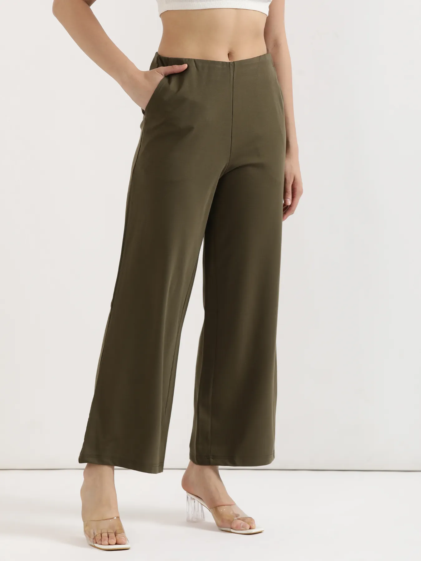 Women Olive Green Wide Leg Pants - Image 10