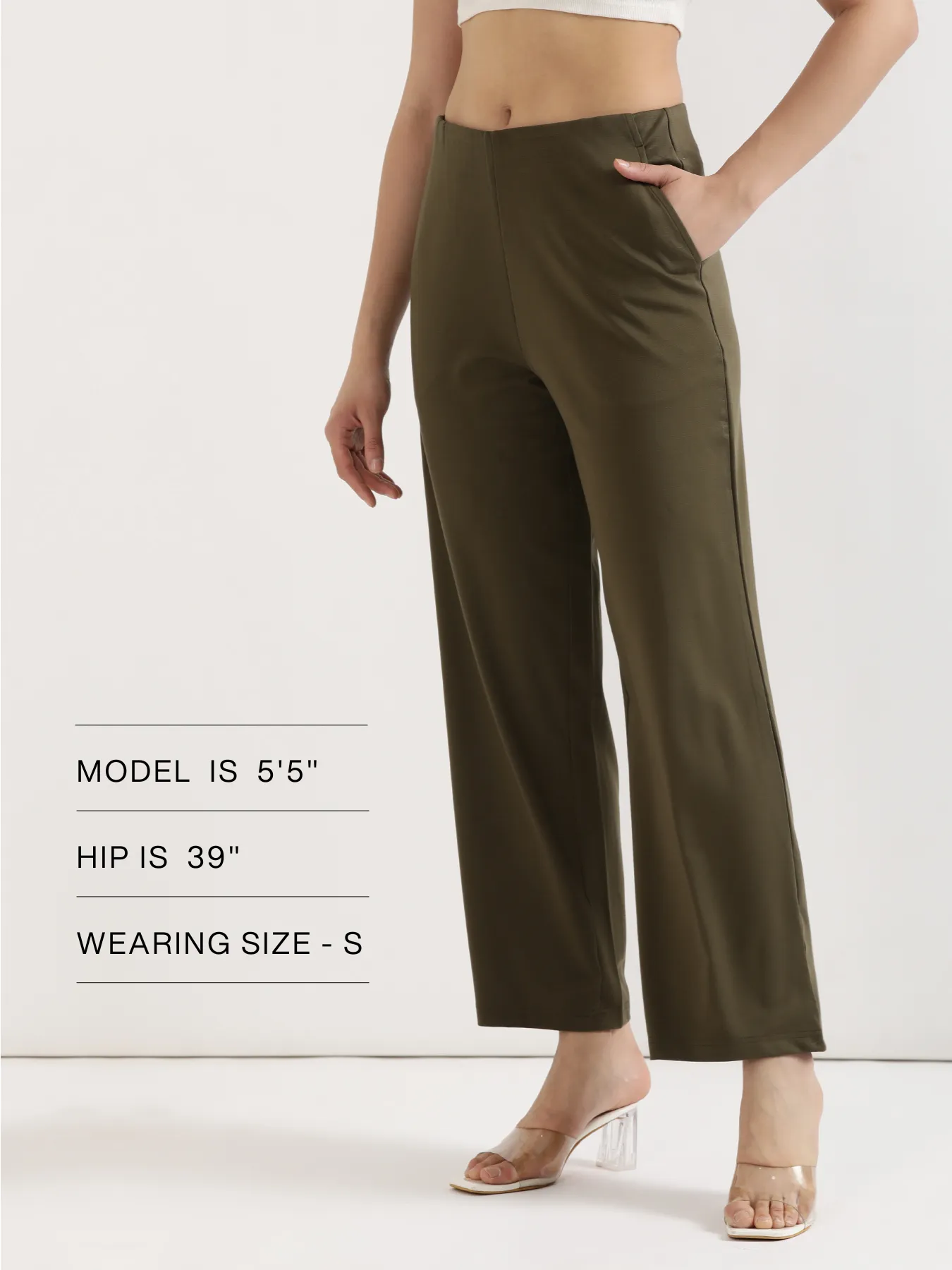Women Olive Green Wide Leg Pants - Image 13