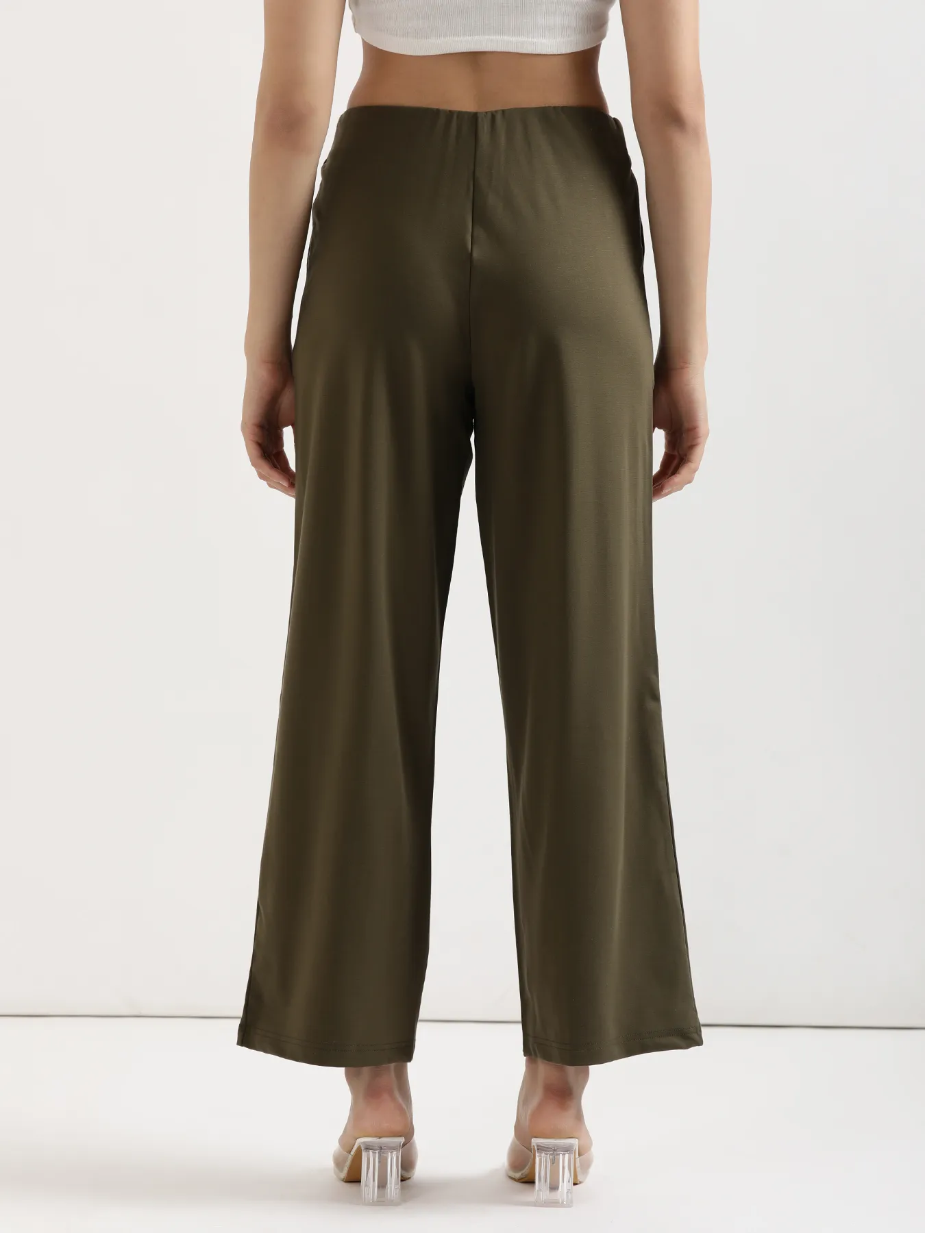 Women Olive Green Wide Leg Pants - Image 7
