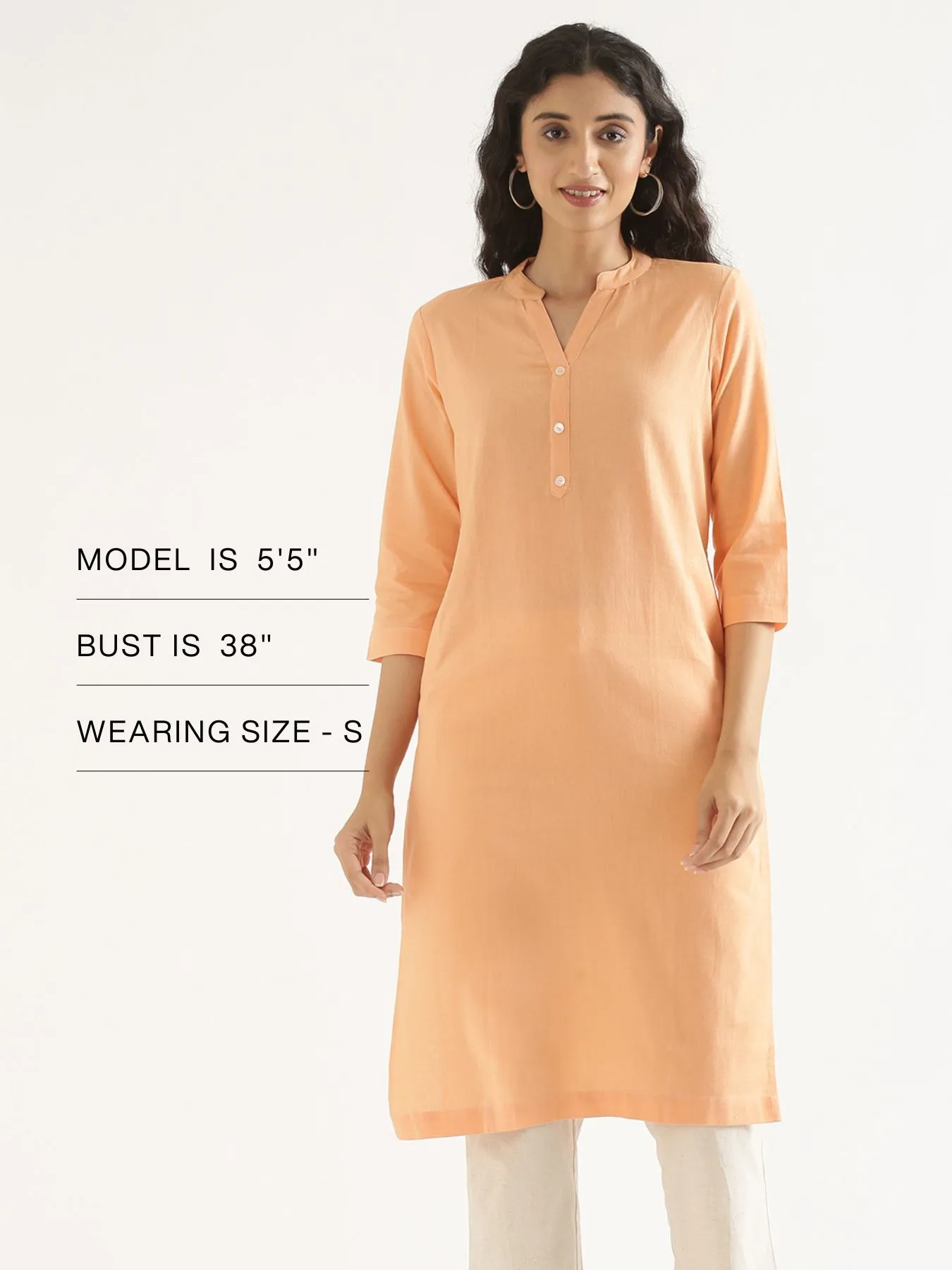 Women Peach Airy Linen Long Kurta - Image 12