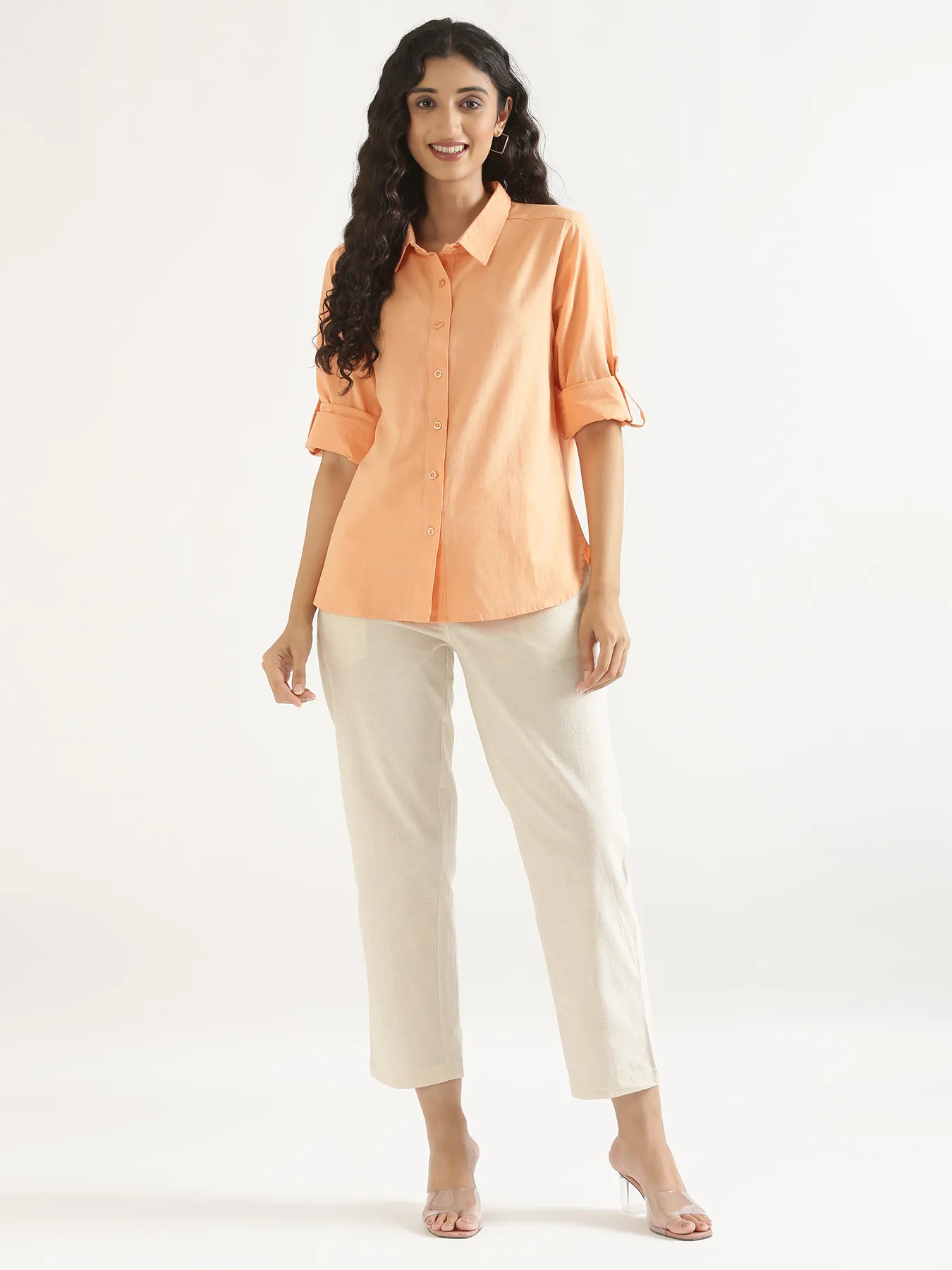 Women Peach Airy-Linen Shirt - Image 10