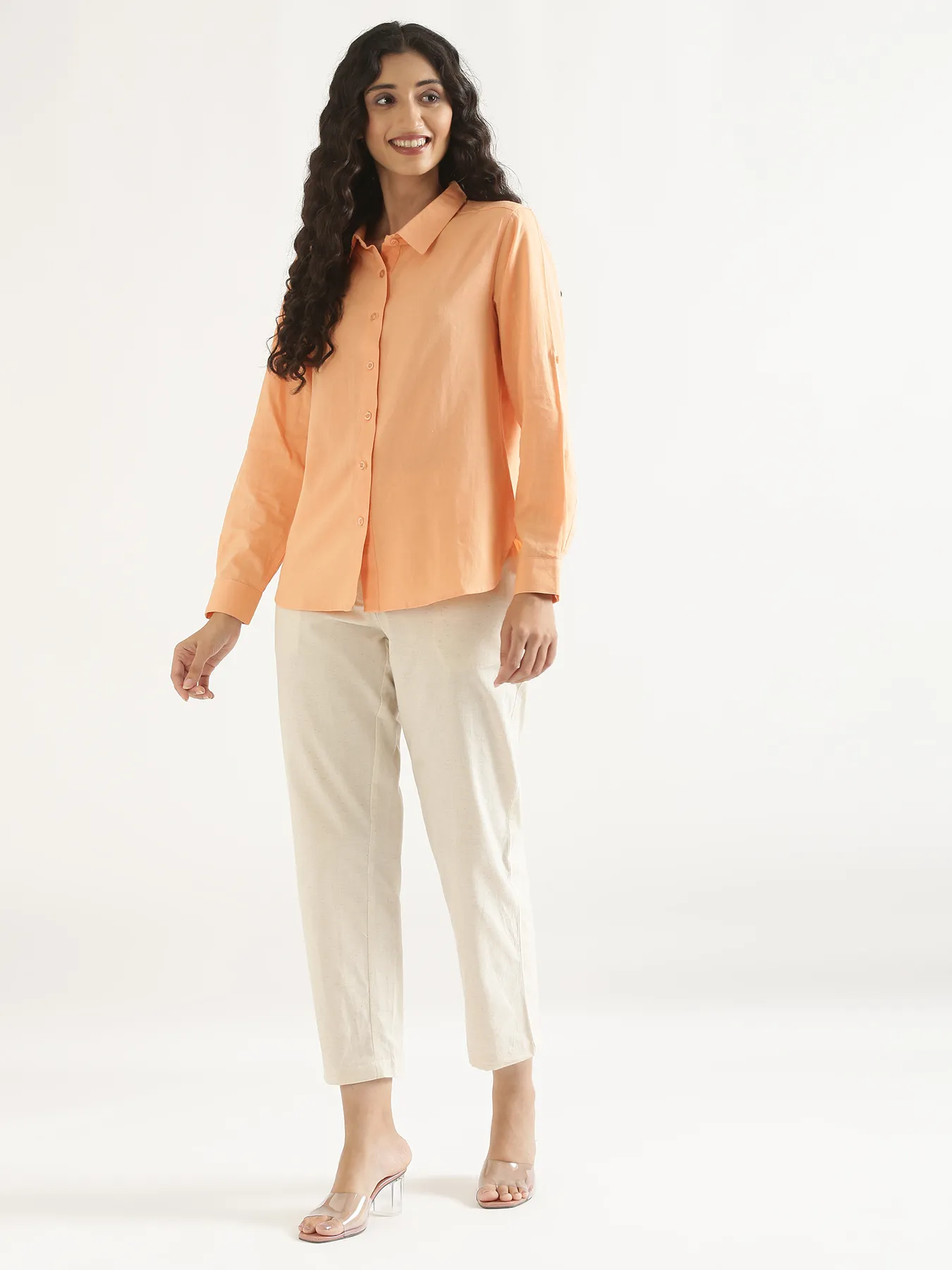 Women Peach Airy-Linen Shirt - Image 11