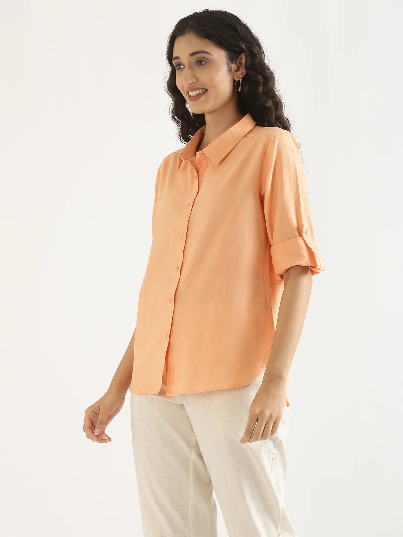 Women Peach Airy-Linen Shirt - Image 3