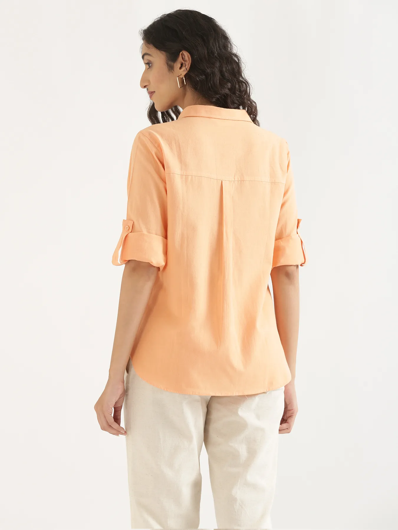 Women Peach Airy-Linen Shirt - Image 4