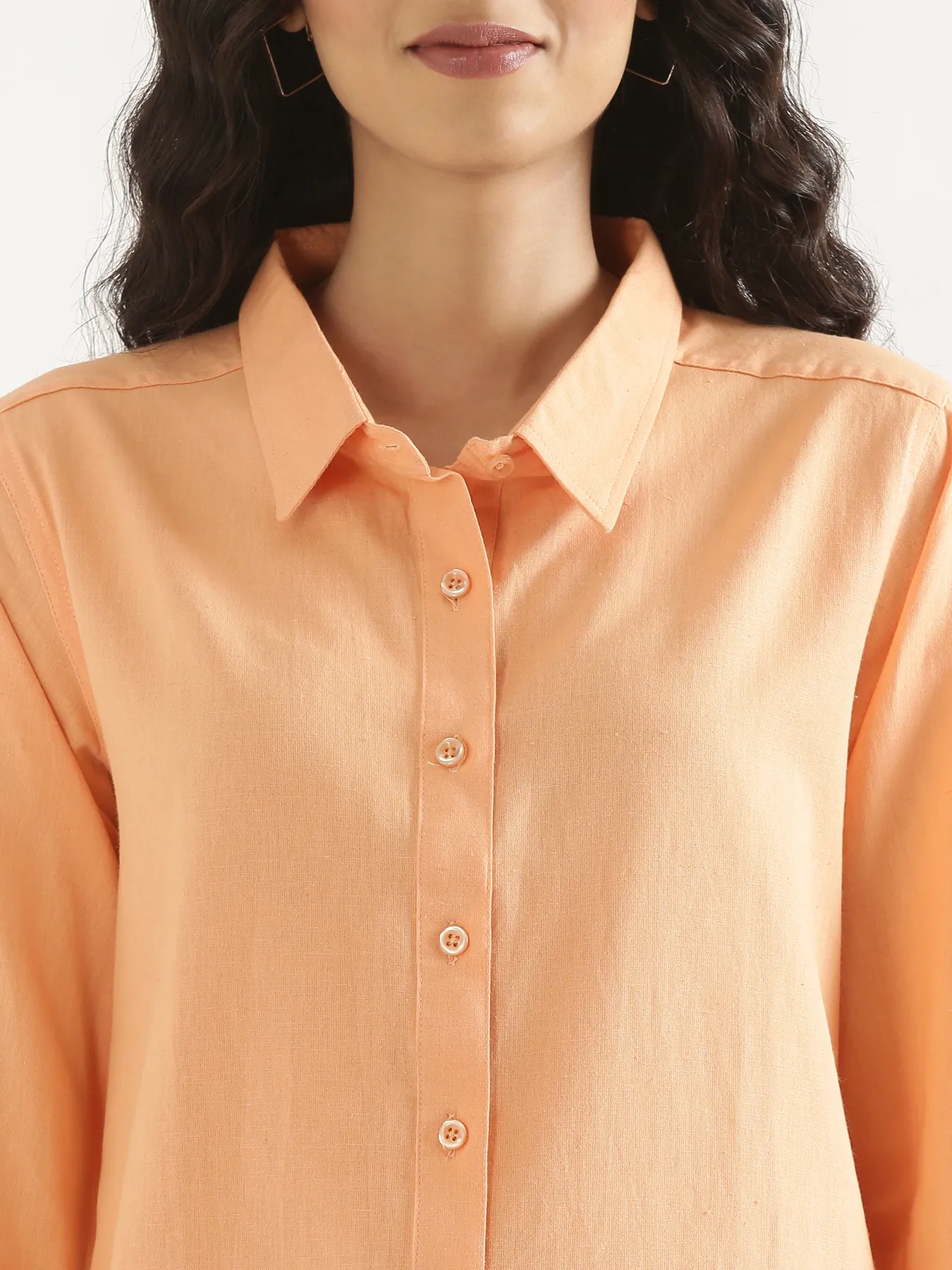Women Peach Airy-Linen Shirt - Image 5