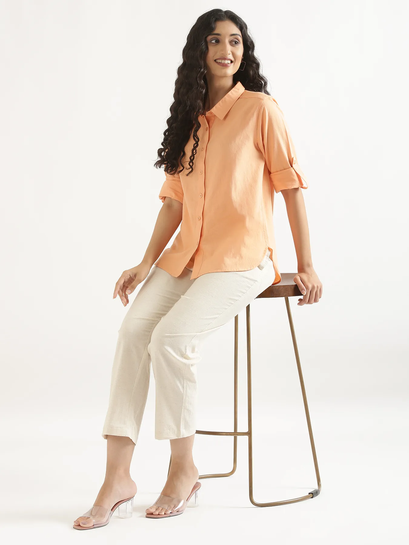 Women Peach Airy-Linen Shirt - Image 8