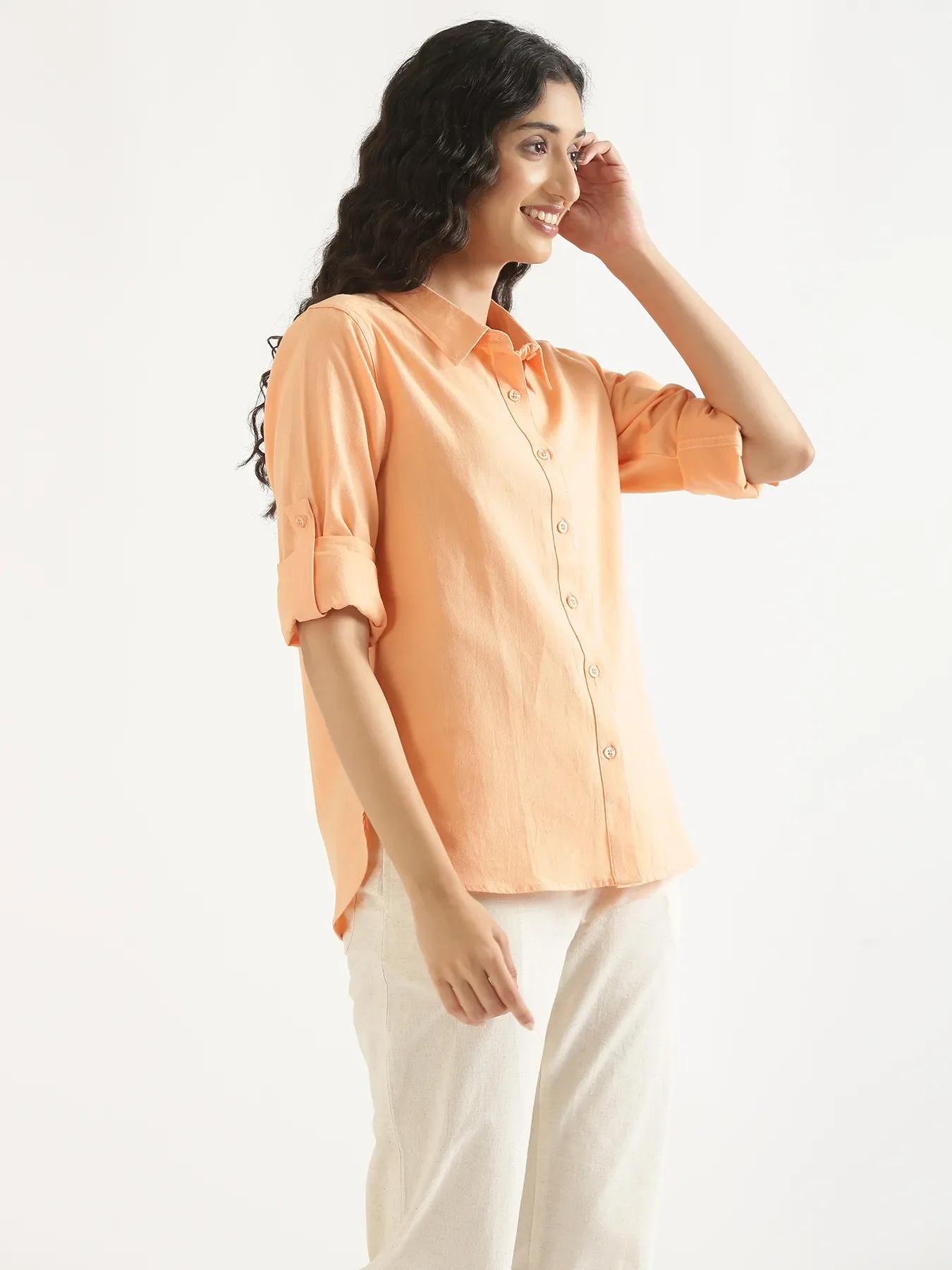 Women Peach Airy-Linen Shirt - Image 9