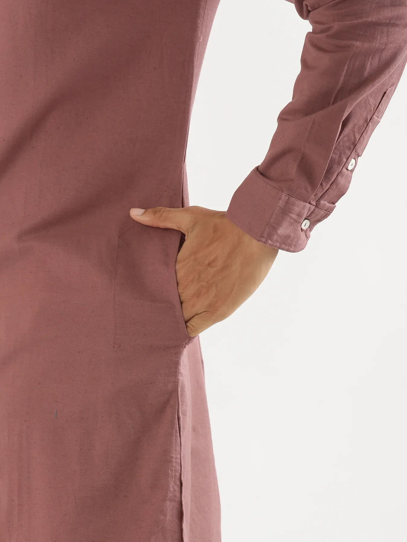 Men Rose Taupe Airy Linen Long Kurta - Image 11