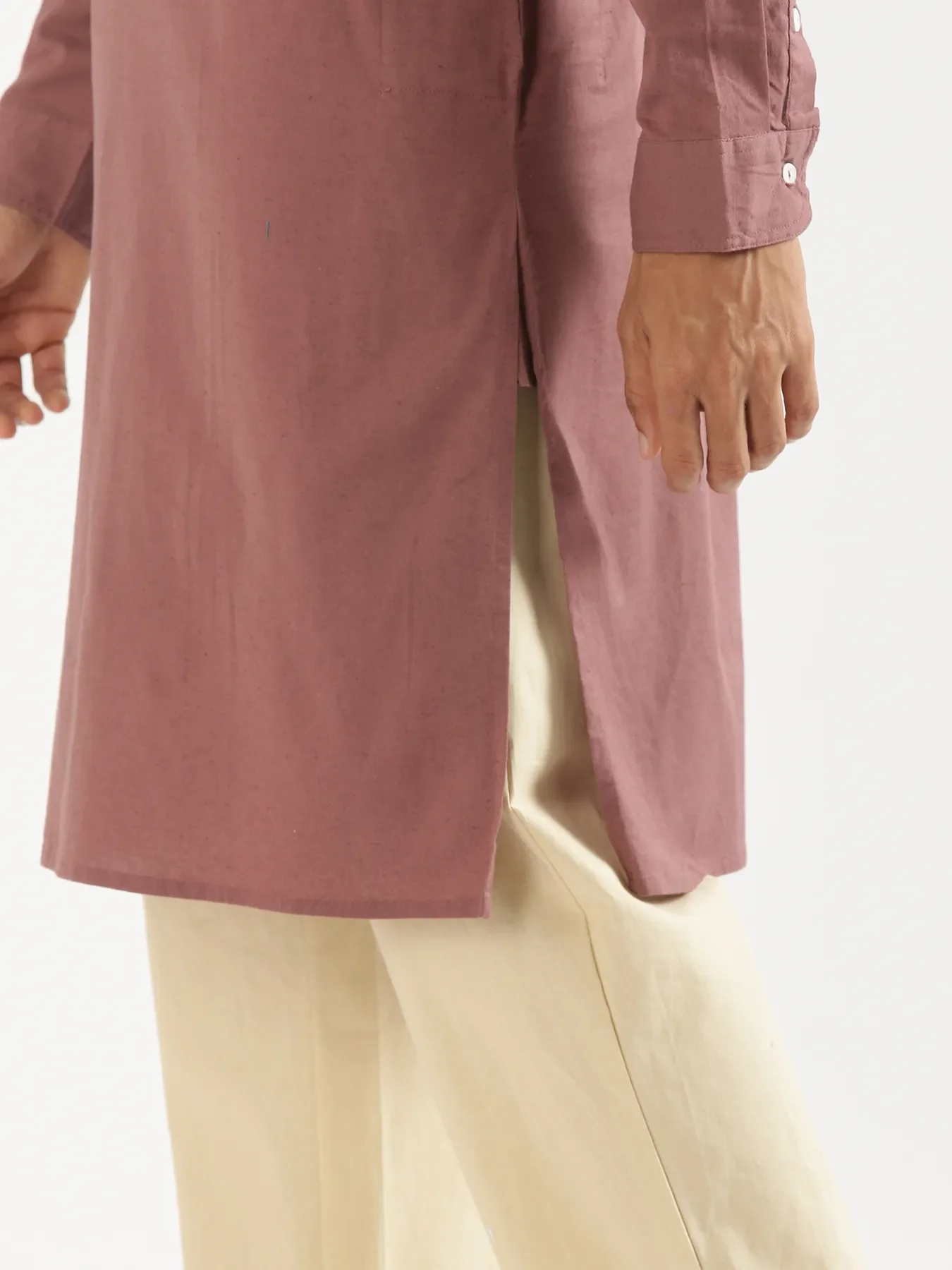 Men Rose Taupe Airy Linen Long Kurta - Image 12