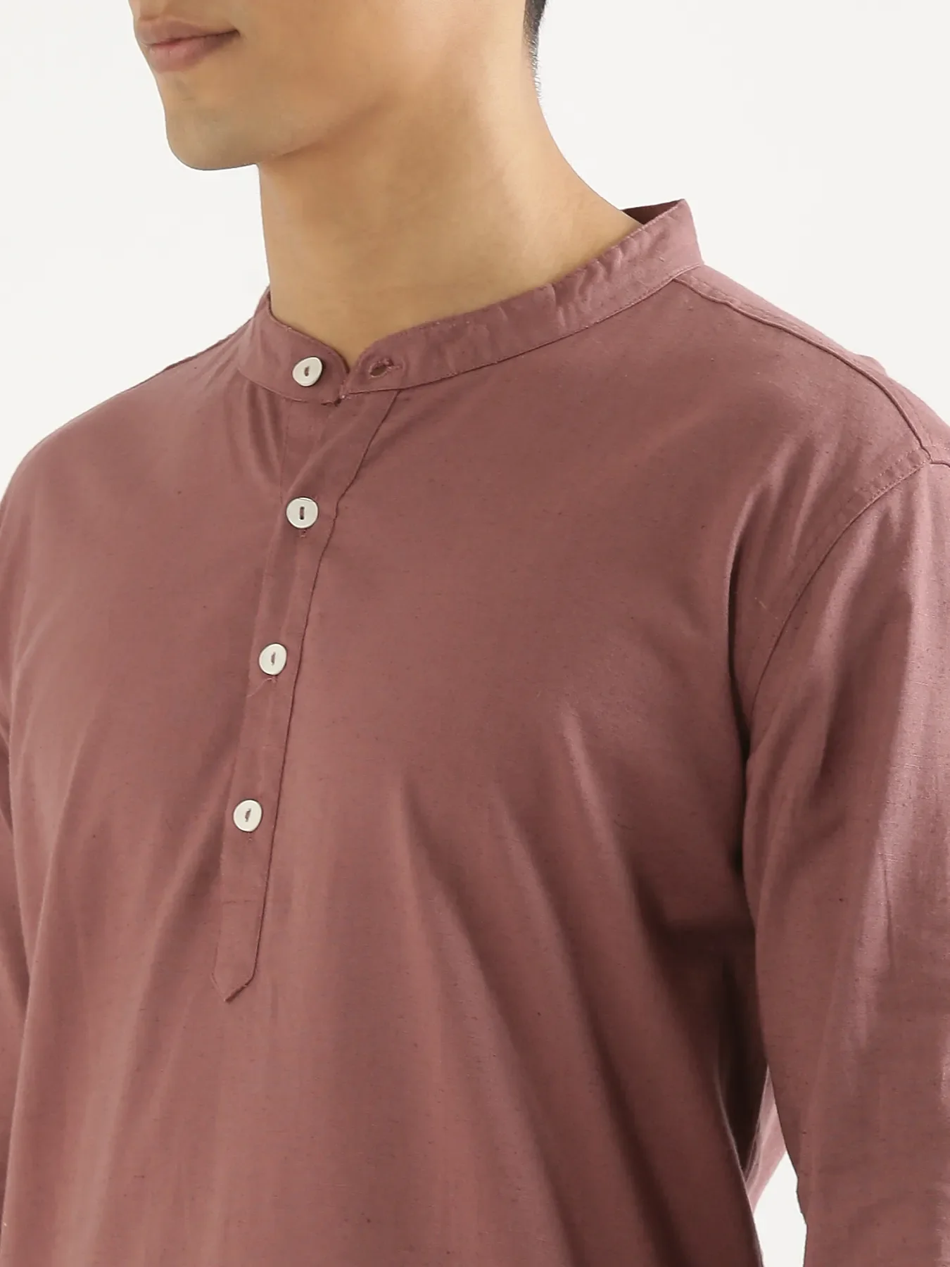 Men Rose Taupe Airy Linen Long Kurta - Image 6