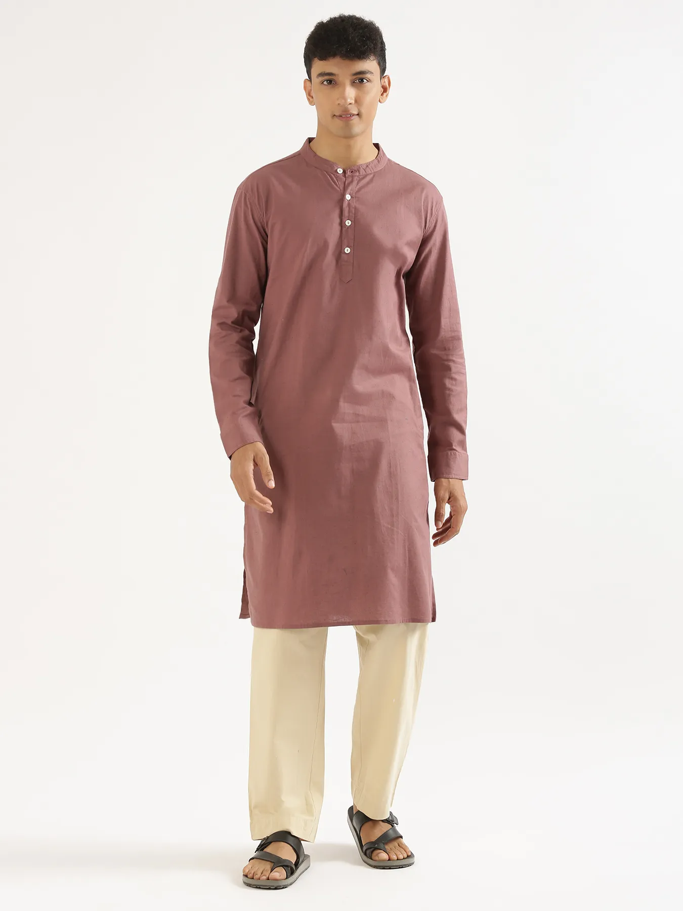 Men Rose Taupe Airy Linen Long Kurta - Image 8