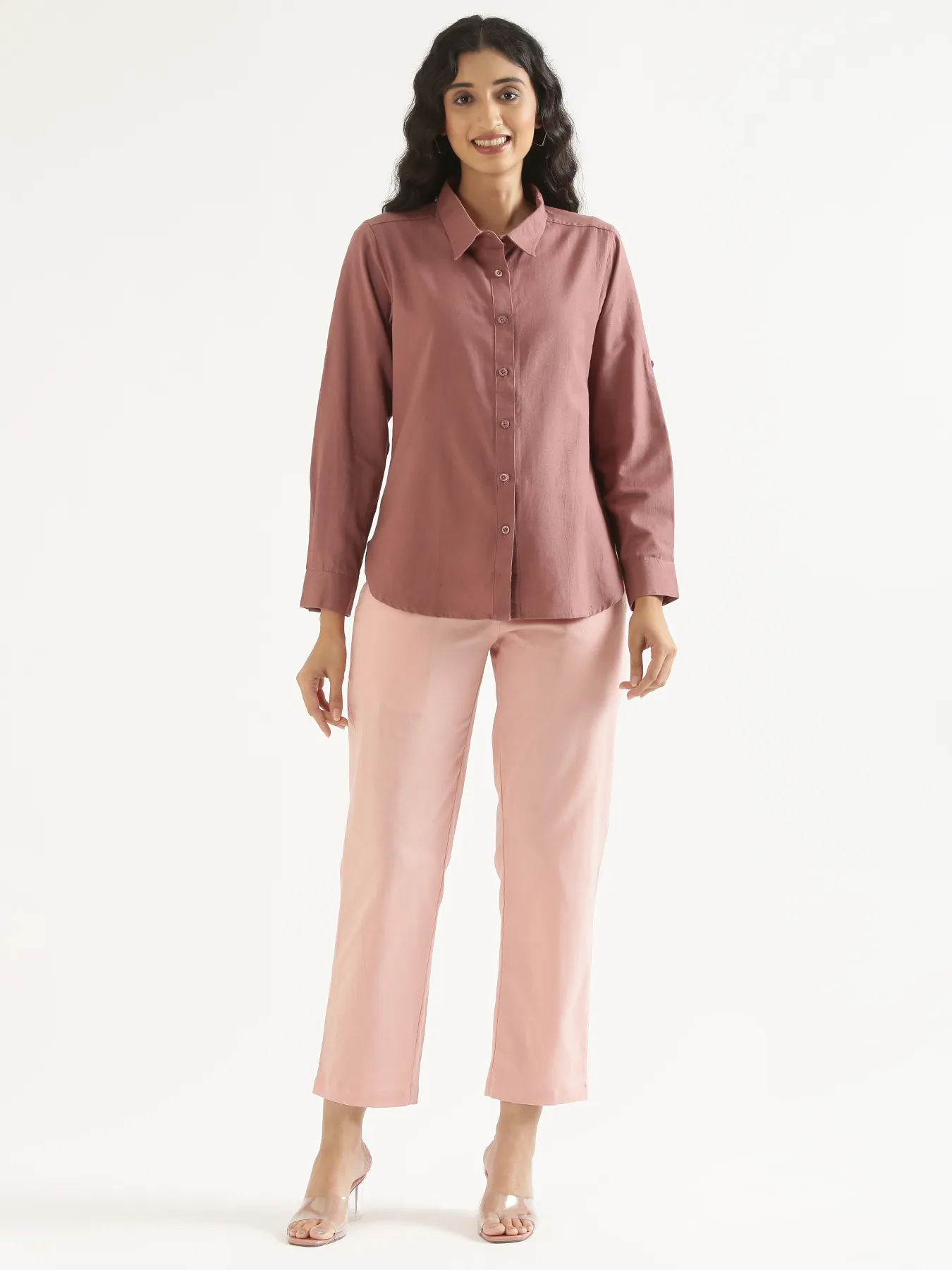 Women Rose Taupe Airy-Linen Shirt - Image 10