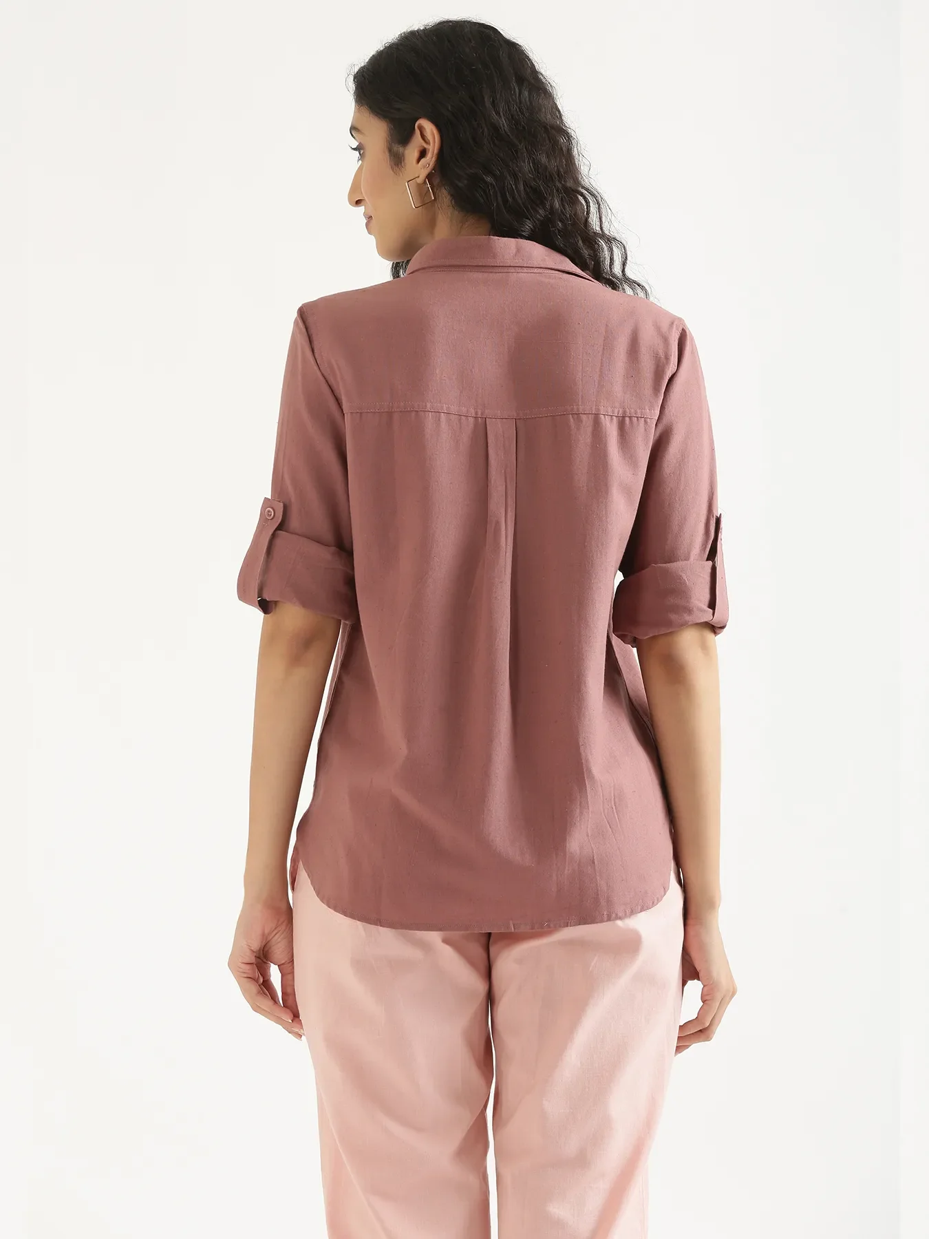 Women Rose Taupe Airy-Linen Shirt - Image 4