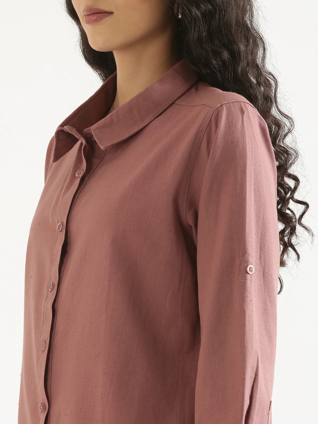 Women Rose Taupe Airy-Linen Shirt - Image 5