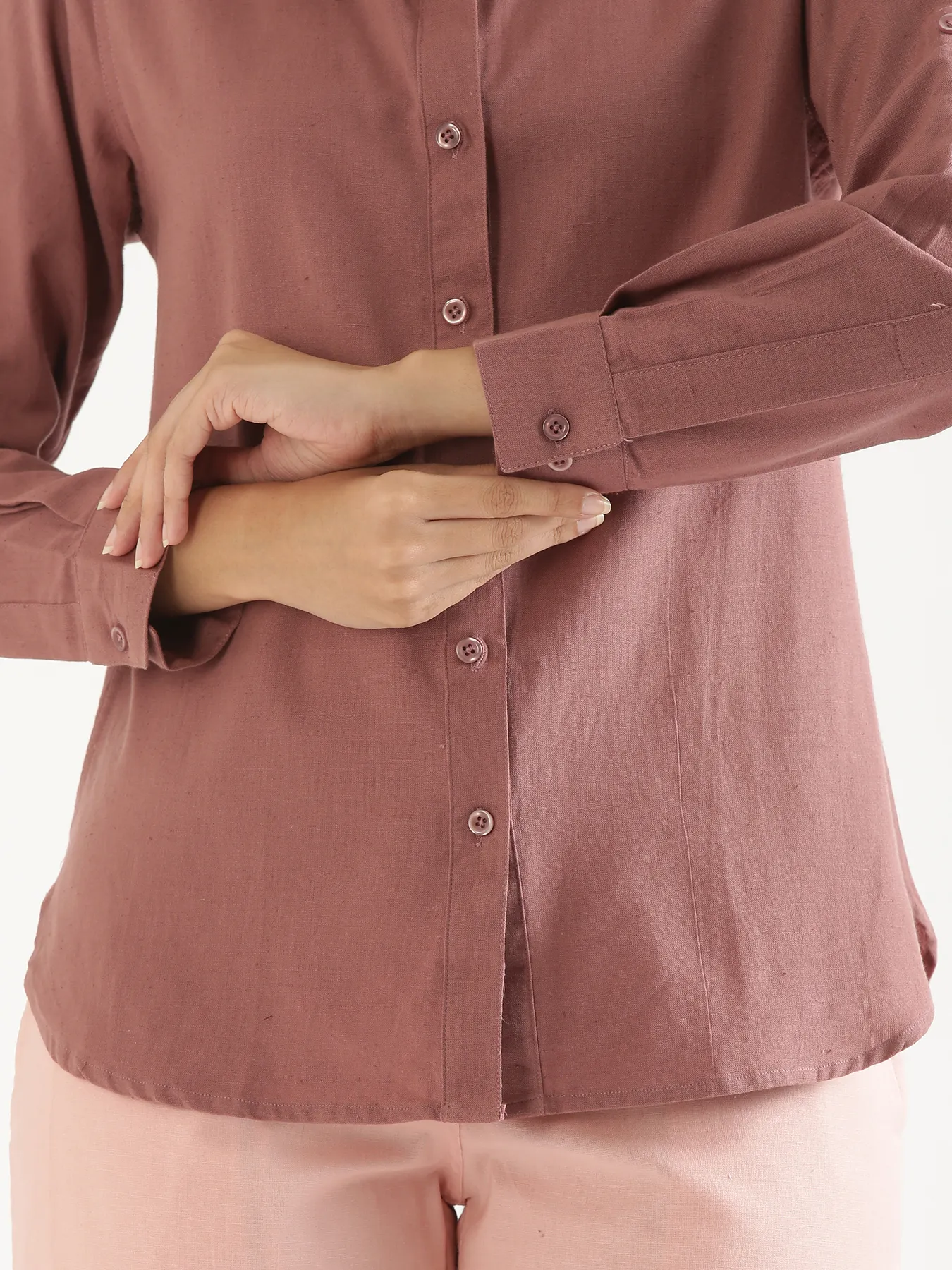 Women Rose Taupe Airy-Linen Shirt - Image 6