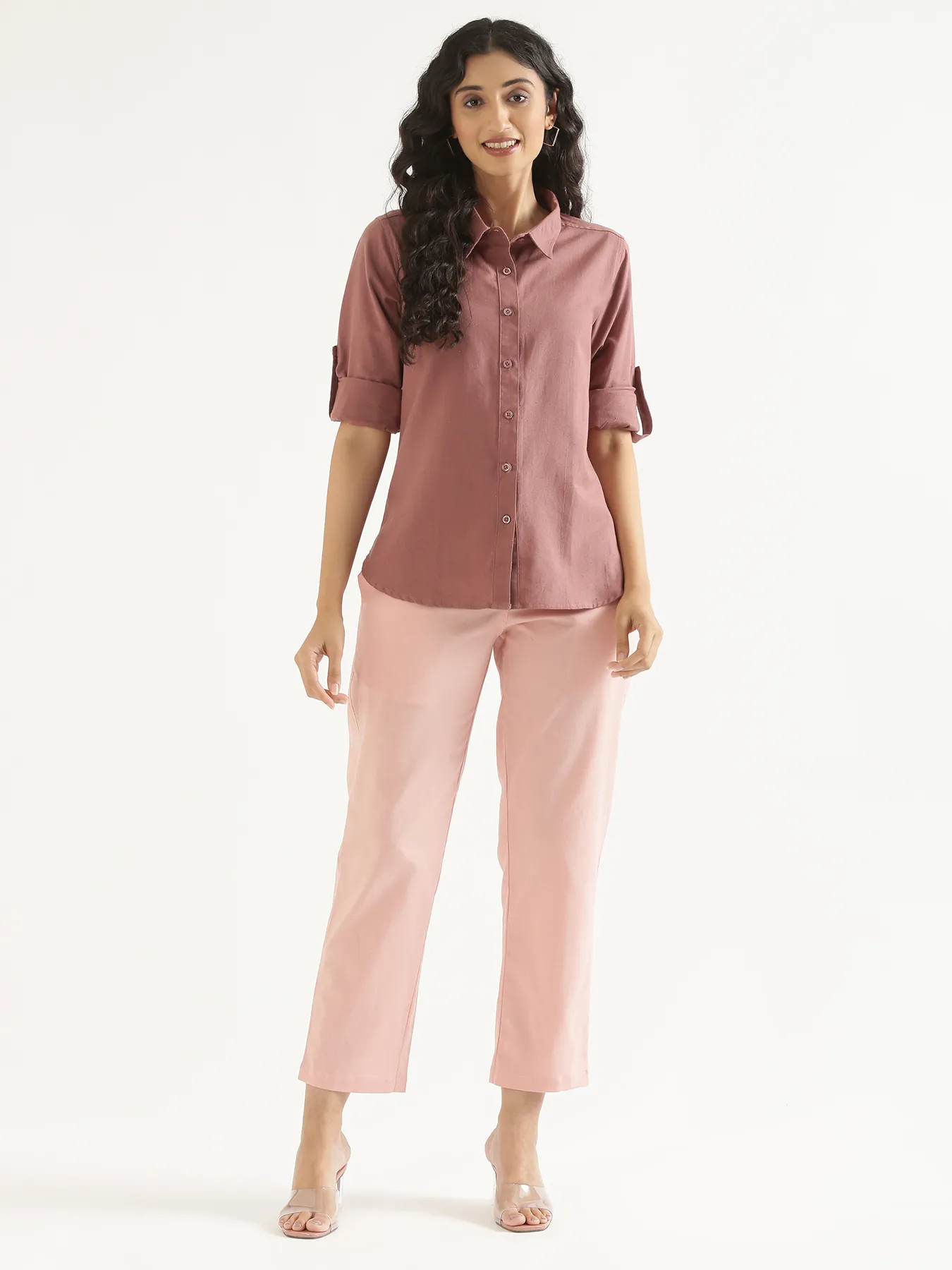 Women Rose Taupe Airy-Linen Shirt - Image 8