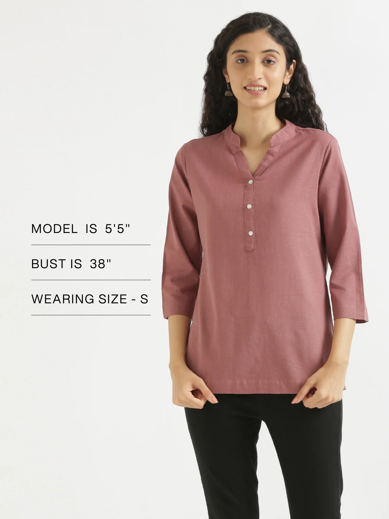 Women Rose Taupe Airy Linen Short Kurta - Image 12