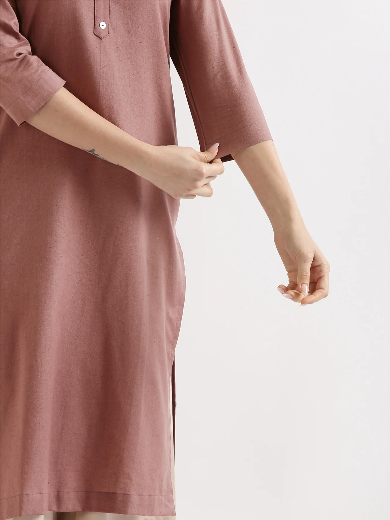 Women Rose Taupe & Lilac Long Kurta - Image 13