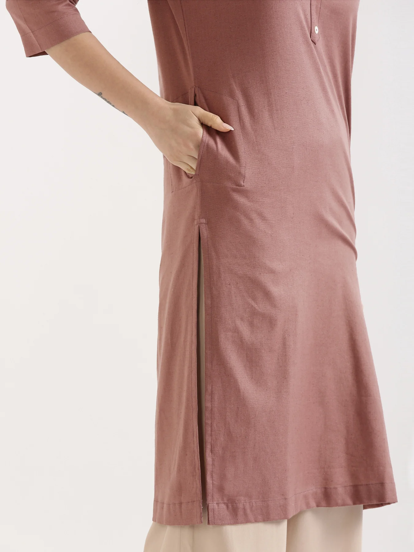 Women Rose Taupe & Lilac Long Kurta - Image 14
