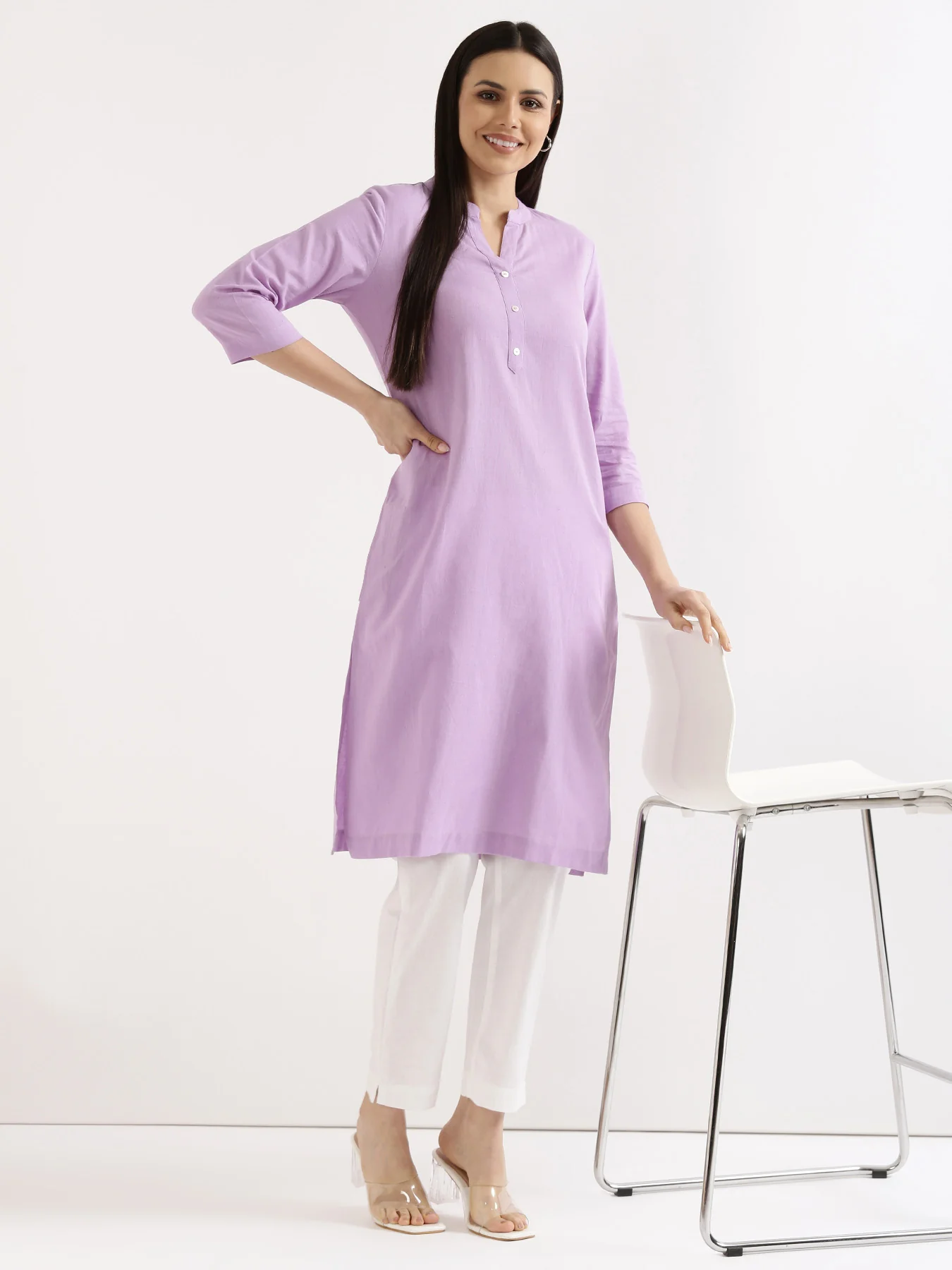 Women Rose Taupe & Lilac Long Kurta - Image 16