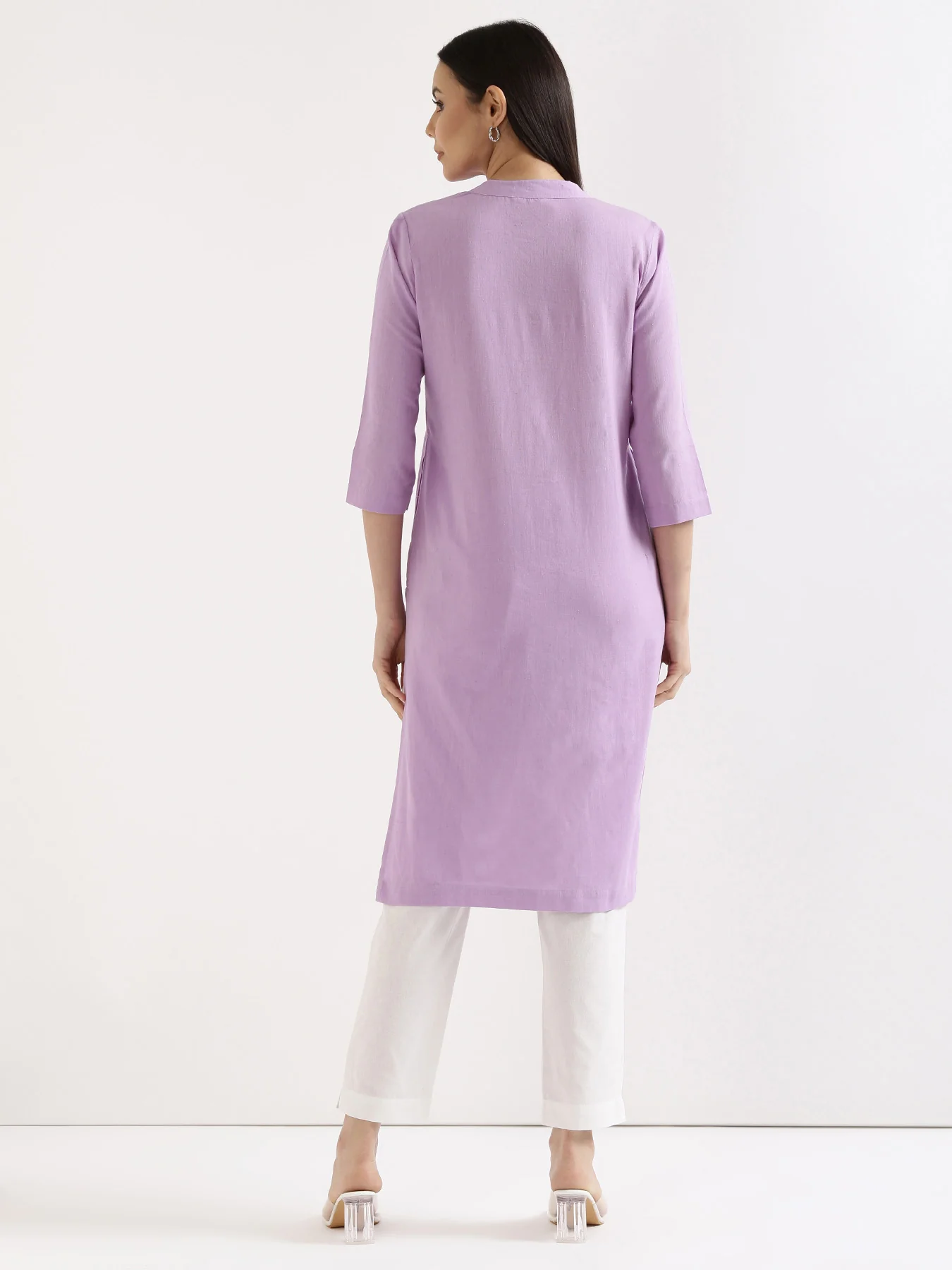 Women Rose Taupe & Lilac Long Kurta - Image 17