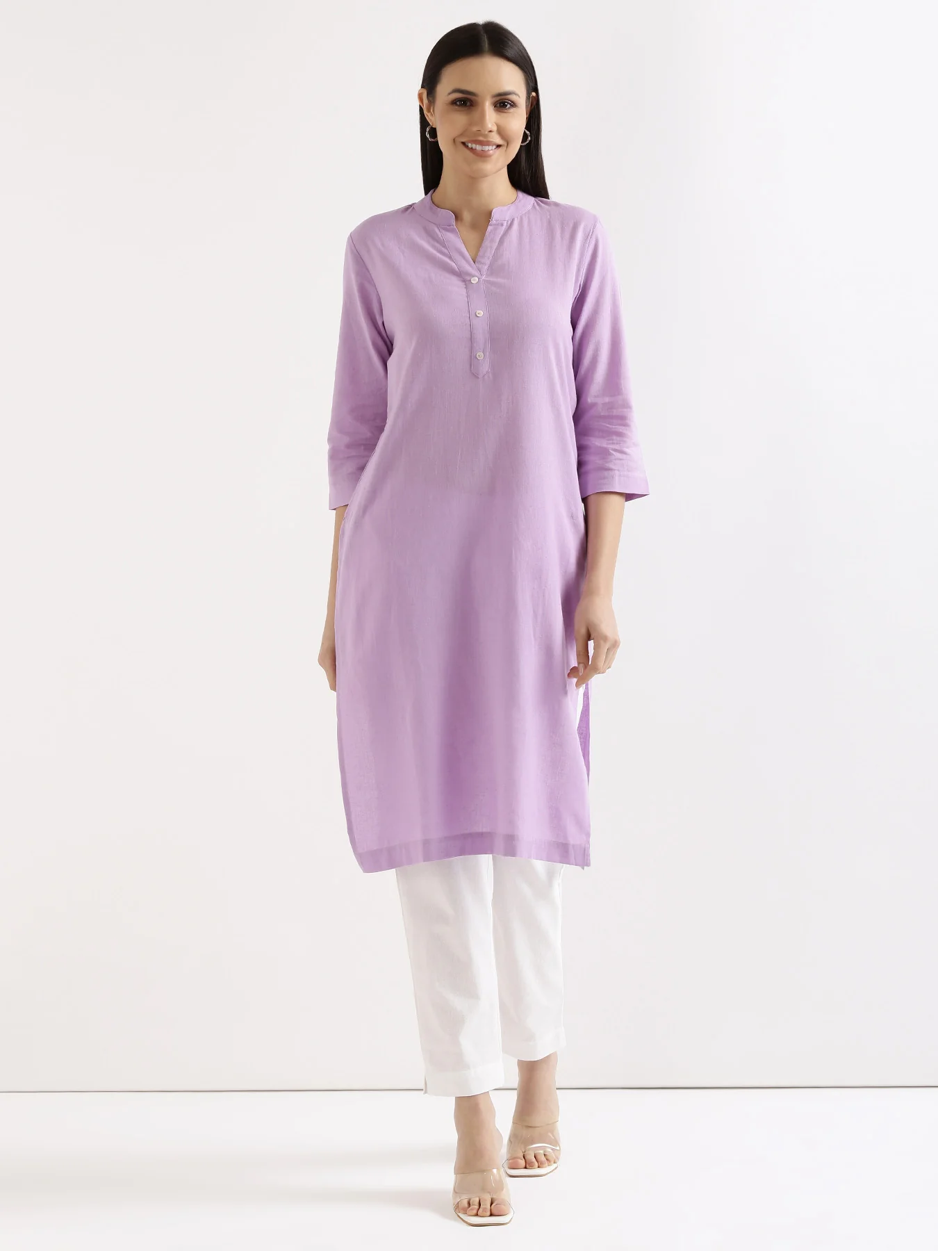 Women Rose Taupe & Lilac Long Kurta - Image 3