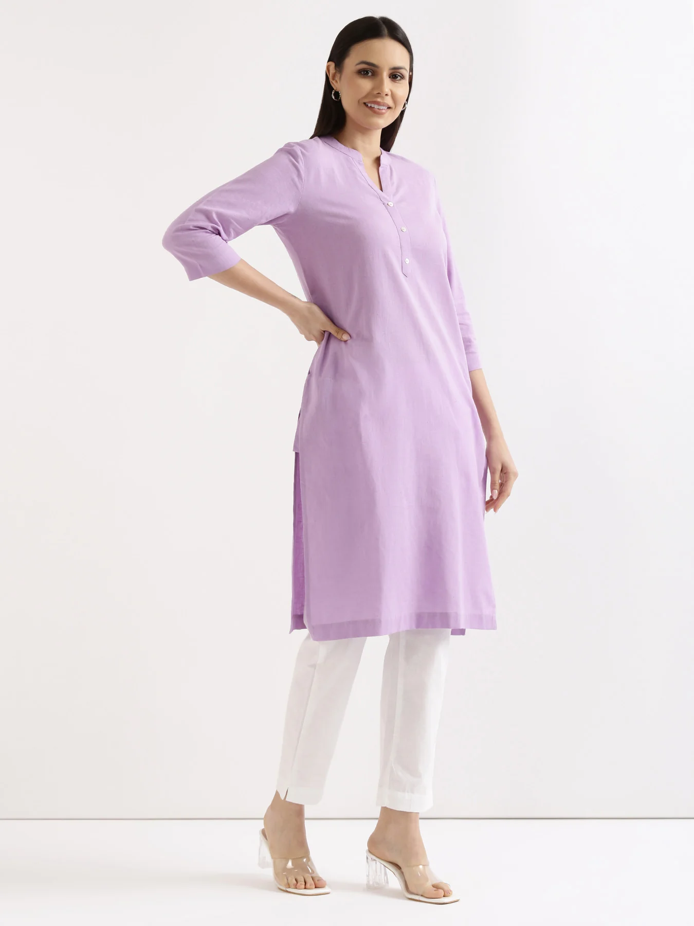 Women Rose Taupe & Lilac Long Kurta - Image 5