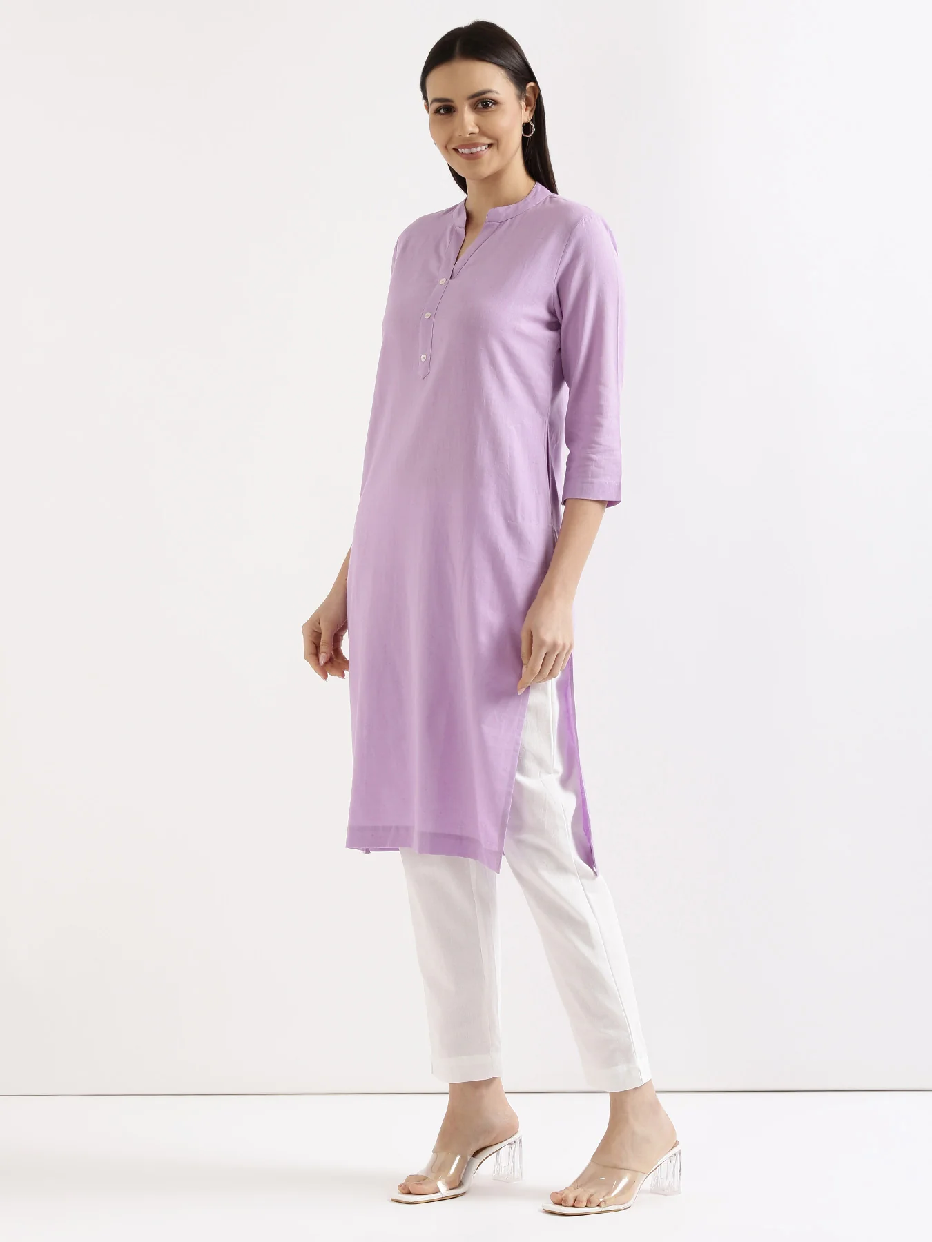 Women Rose Taupe & Lilac Long Kurta - Image 7