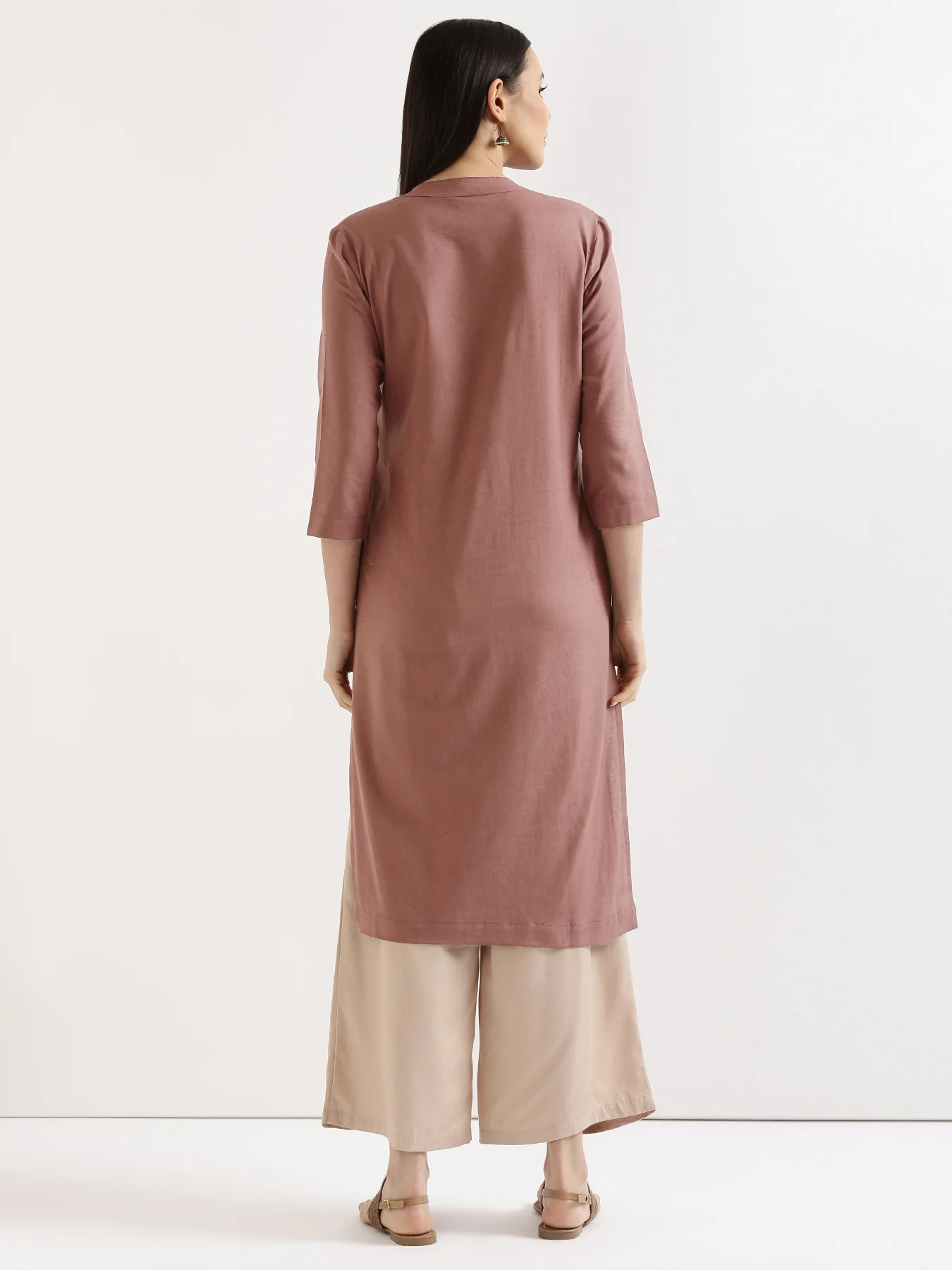 Women Rose Taupe & Lilac Long Kurta - Image 8