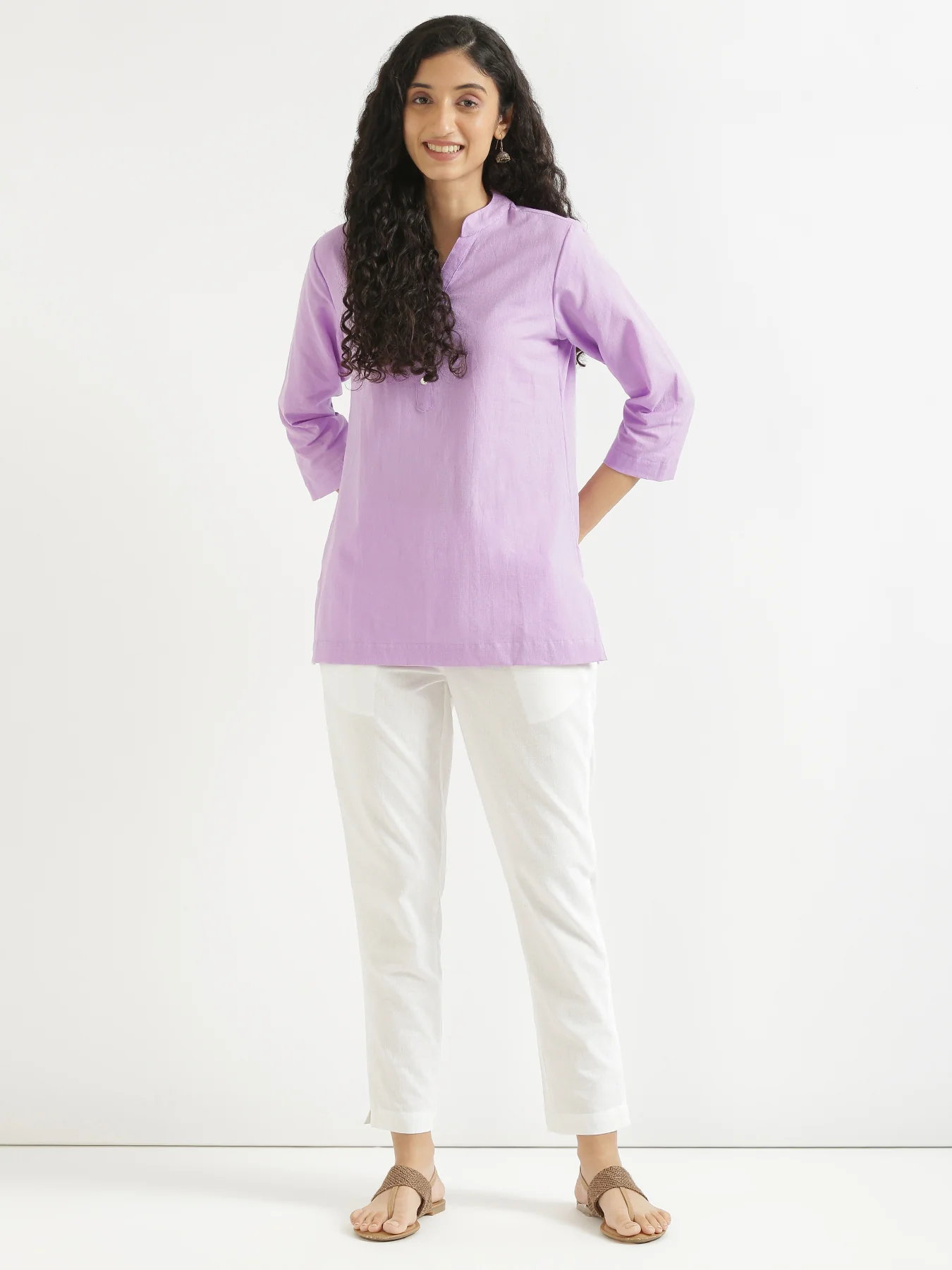 Women Rose Taupe & Lilac Short Kurta - Image 17