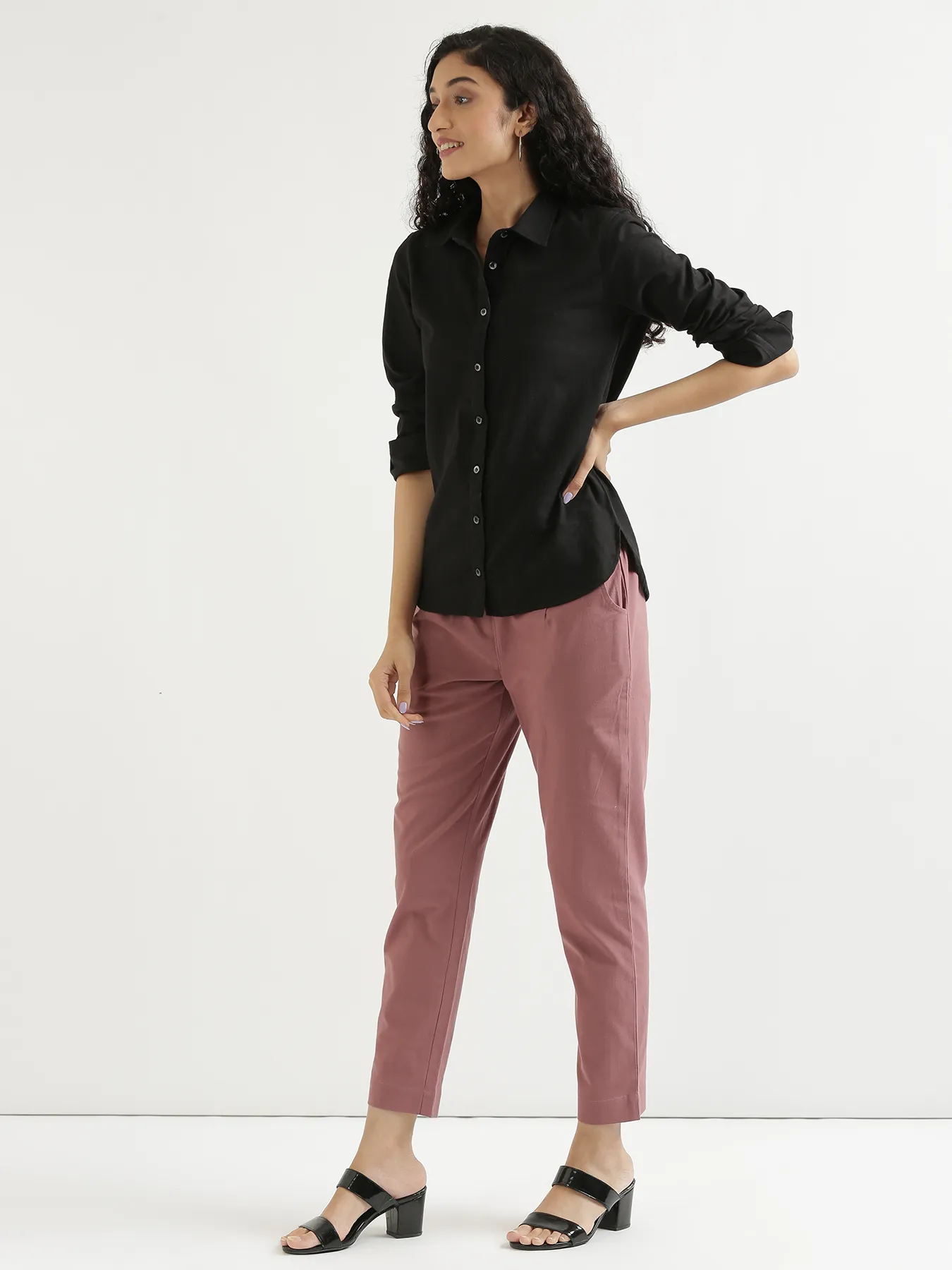 Women Rose Taupe Cotton Pant - Image 10