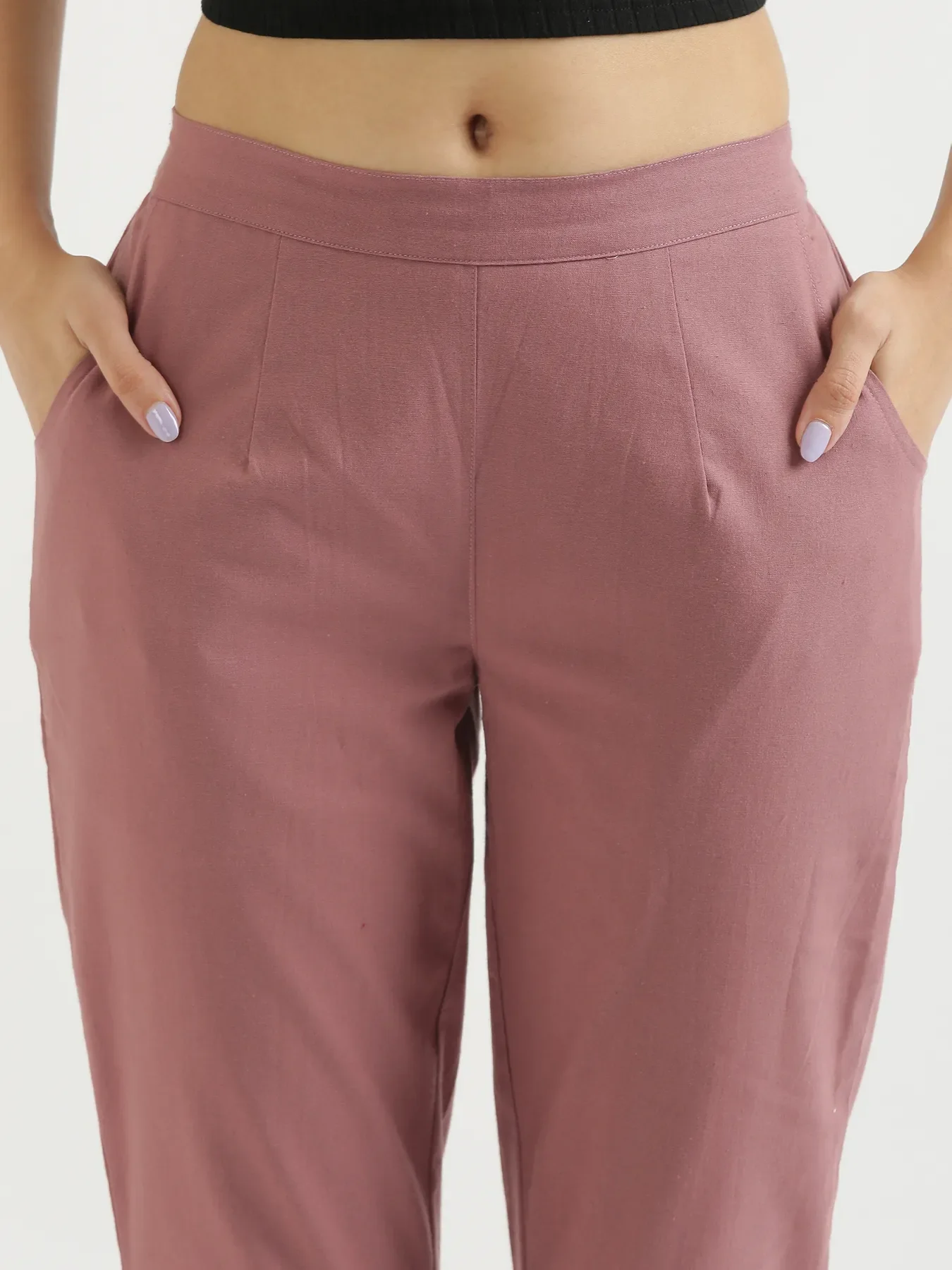 Women Rose Taupe Cotton Pant - Image 4